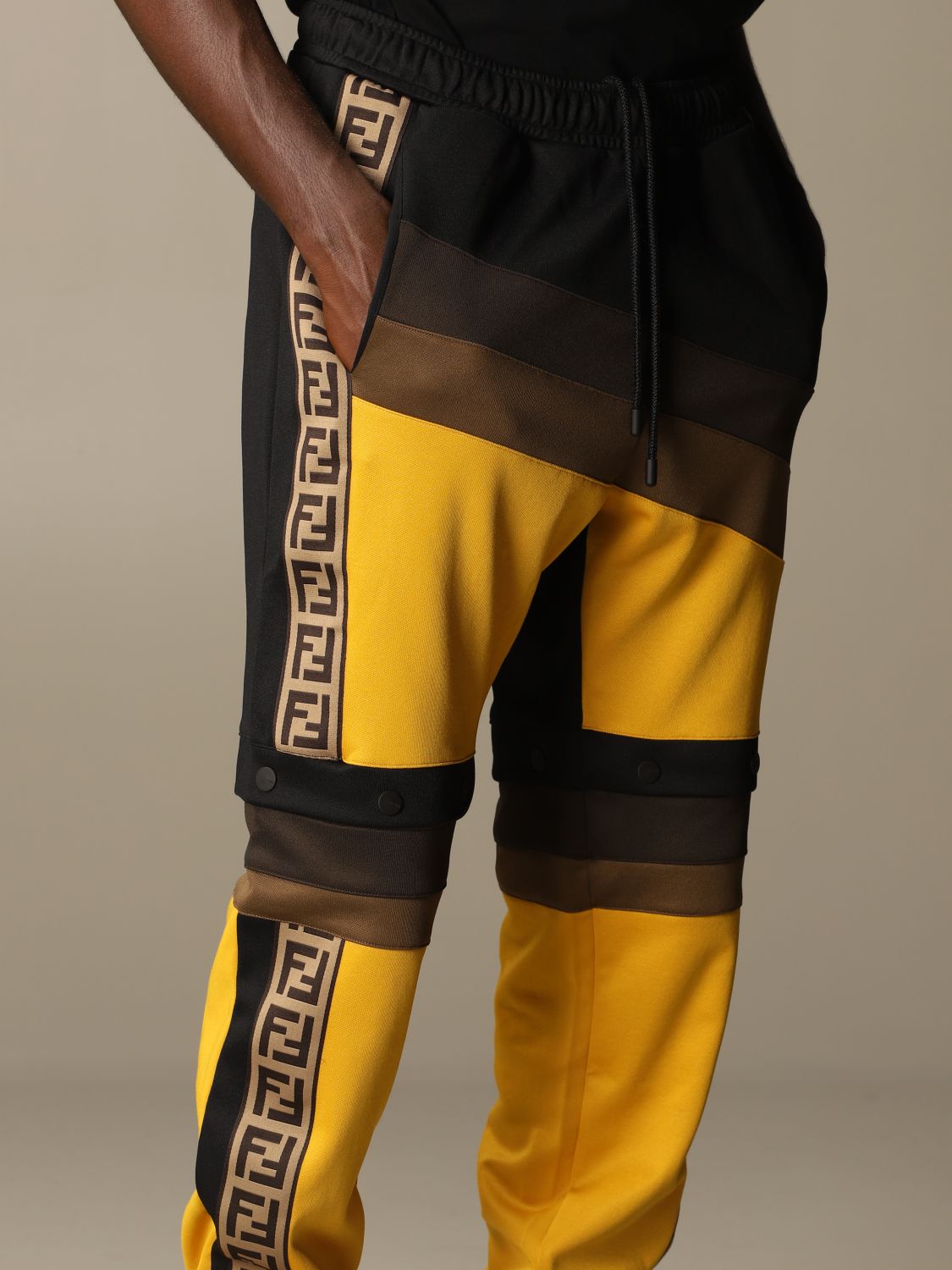 FENDI: jogging trousers with bands and FF logo | Pants Fendi Men Black ...