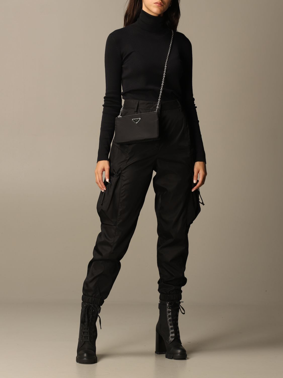 PRADA: nylon trousers with pockets | Pants Prada Women Black | Pants