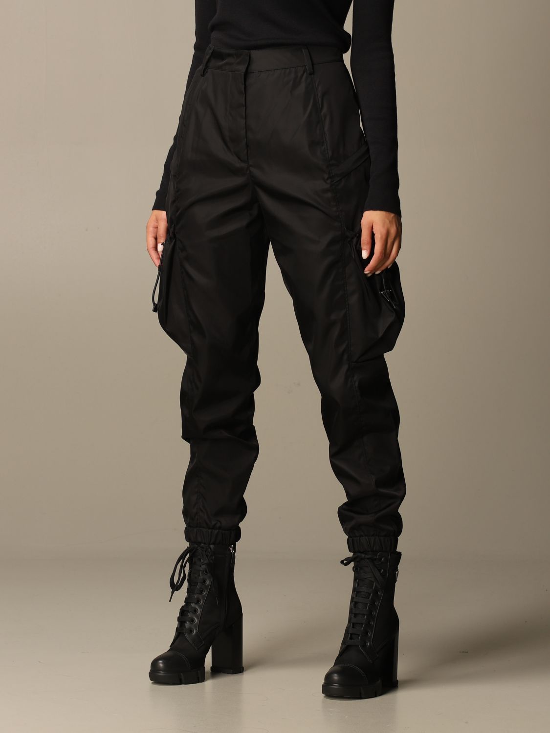 PRADA: nylon trousers with pockets | Pants Prada Women Black | Pants
