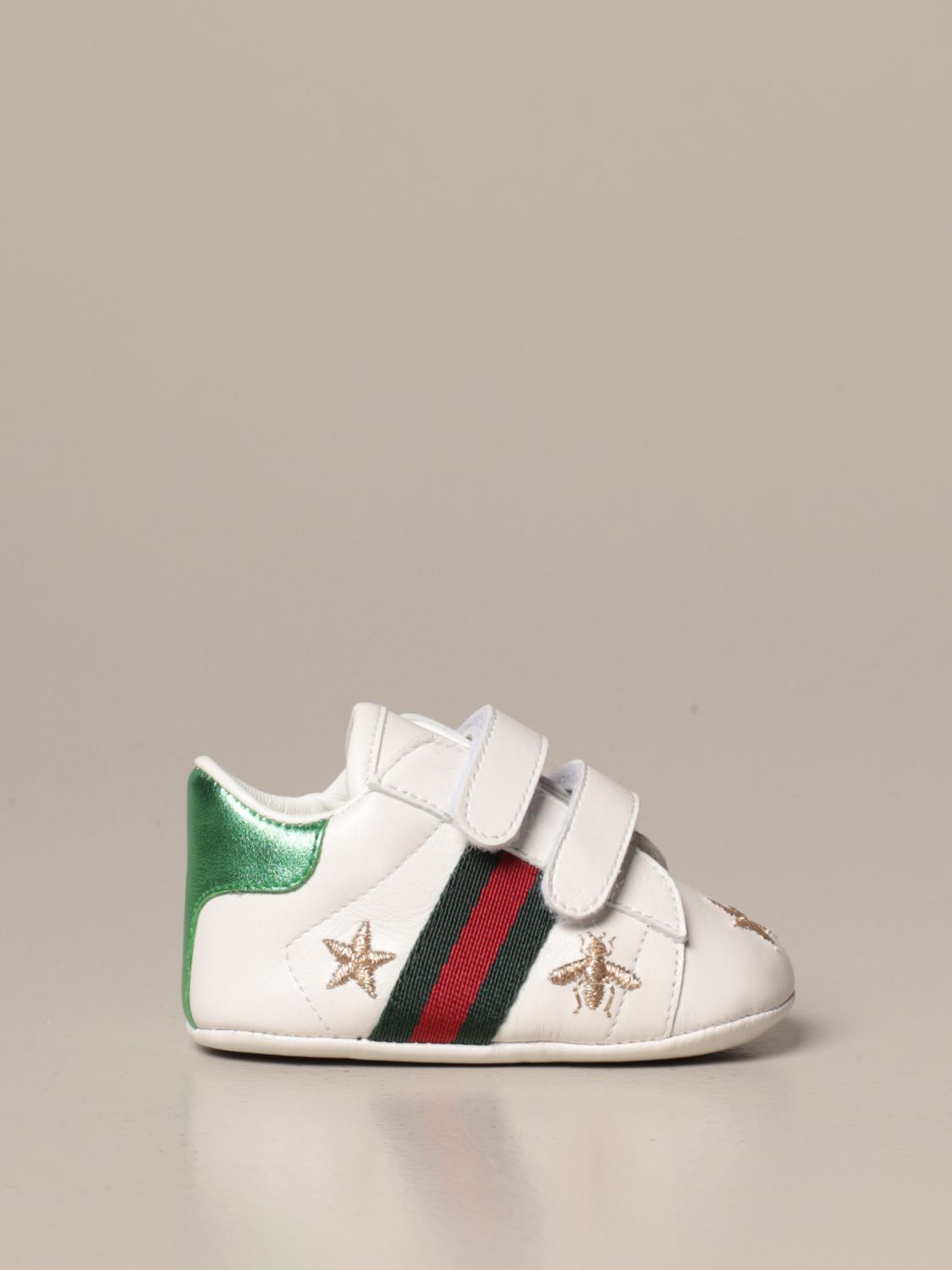 GUCCI: New Ace sneakers in nappa leather with Web bands and lurex  embroidery of Bees and stars - White | Gucci shoes 552926 BKPY0 online on  