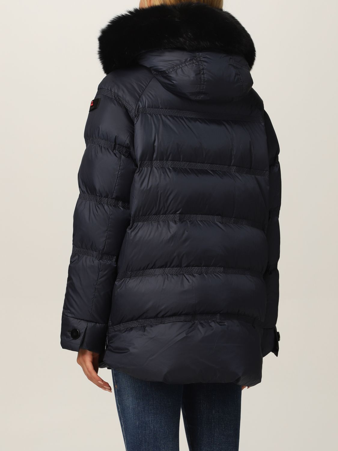 Peuterey Outlet: down jacket with hood and fur edges - Blue | Jacket ...