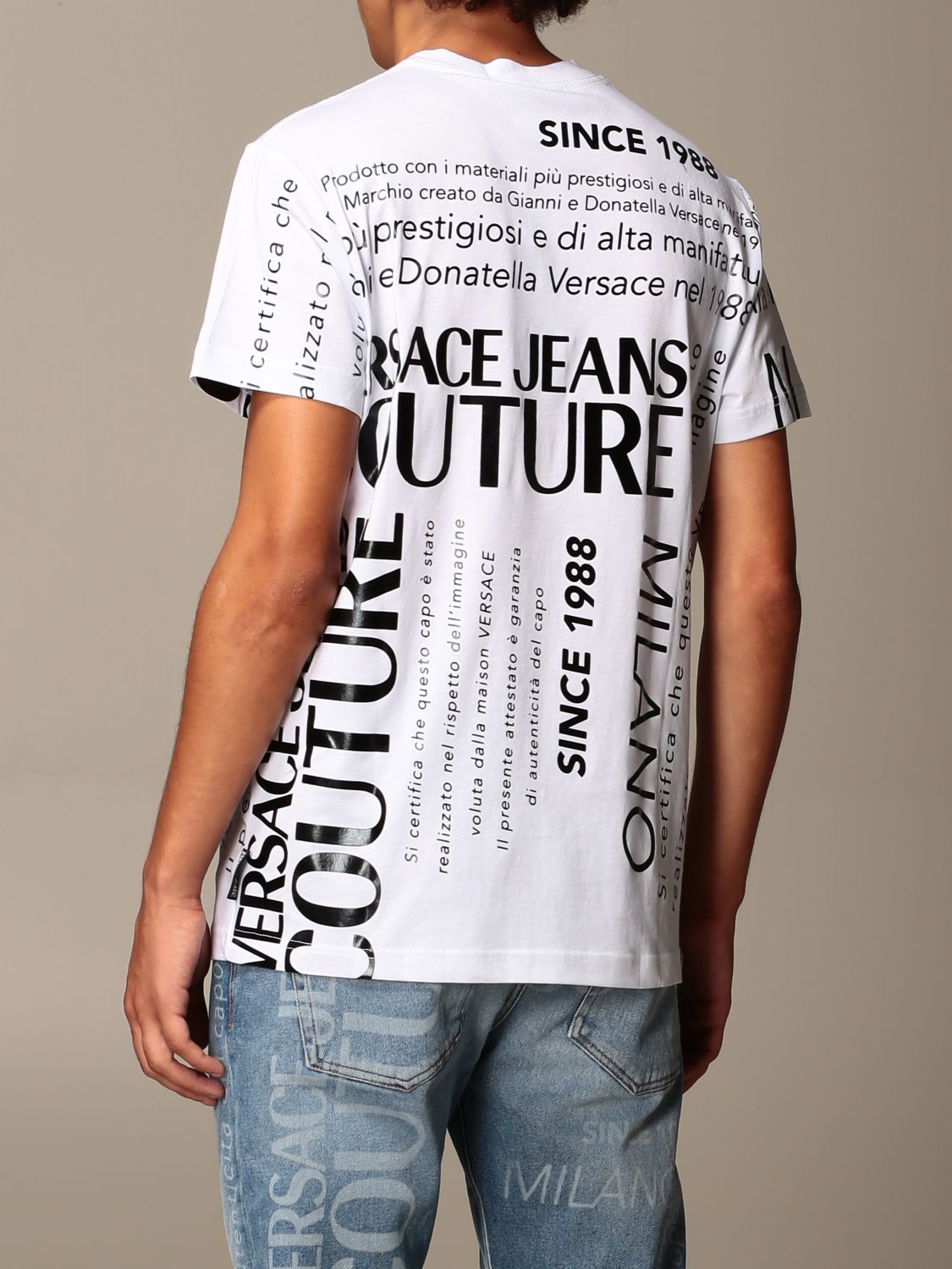 VERSACE JEANS COUTURE: T-shirt with all over logo - White | T-Shirt Versace Jeans Couture 