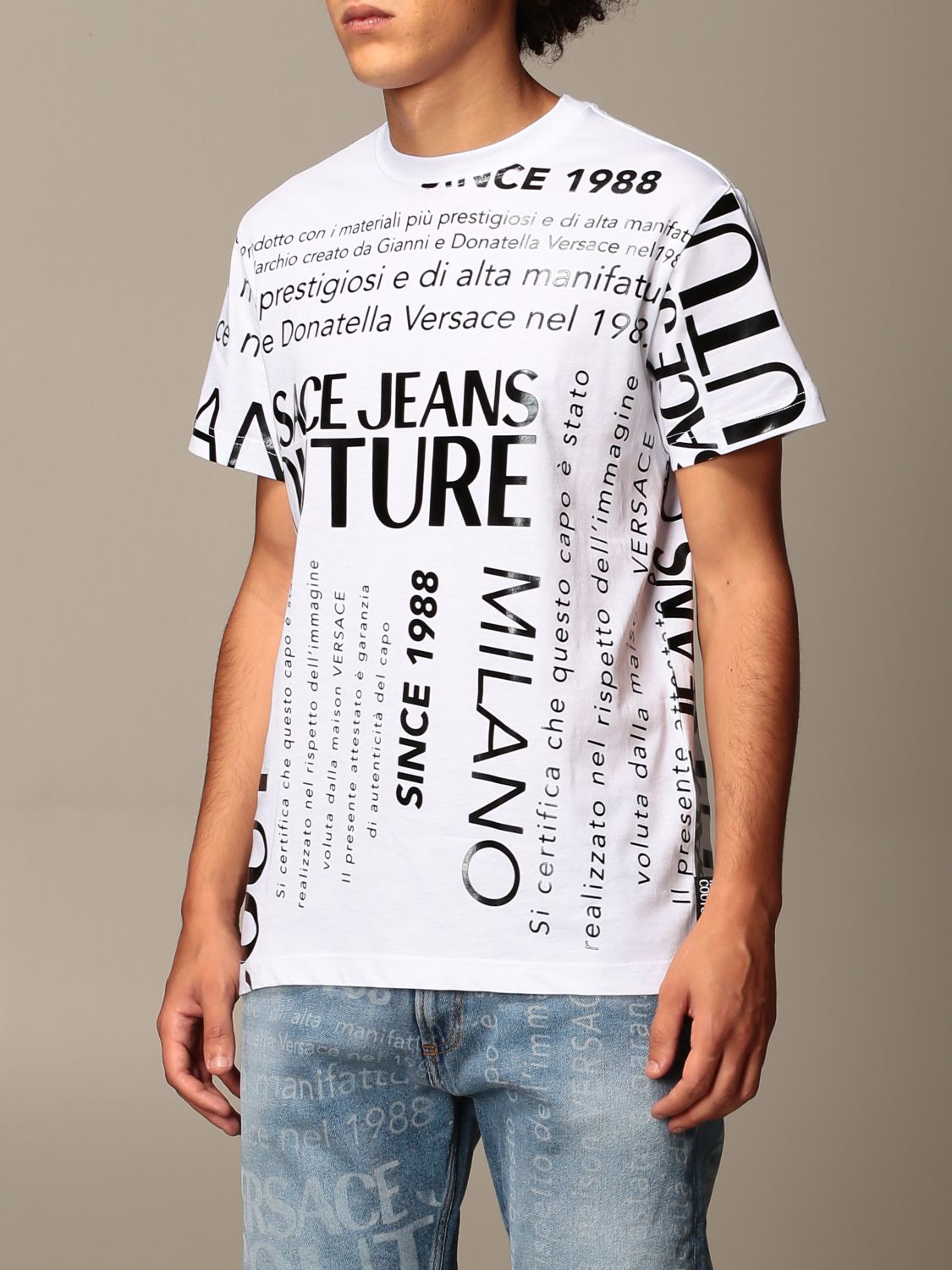 VERSACE JEANS COUTURE: T-shirt with all over logo - White | T-Shirt Versace Jeans Couture 