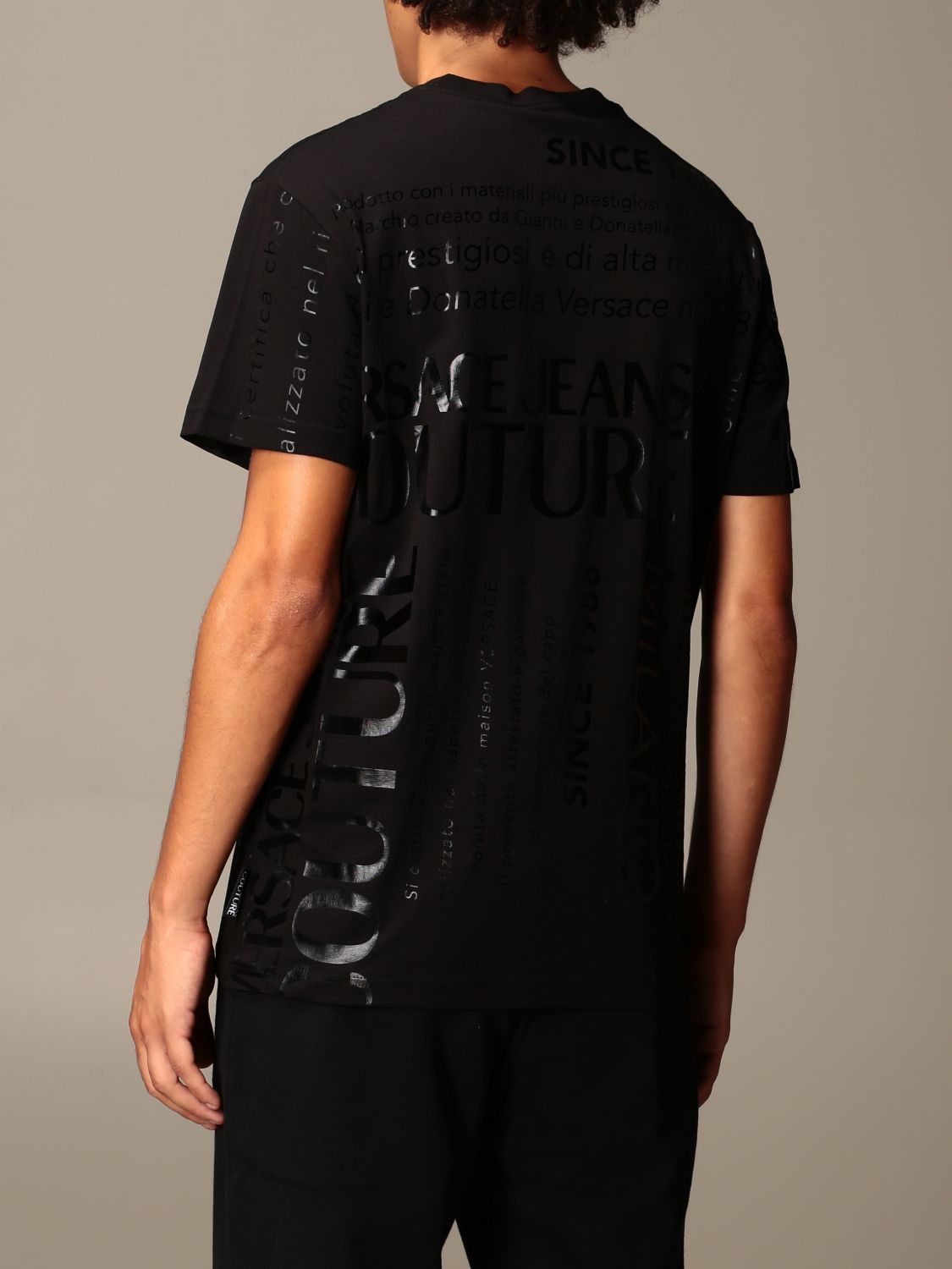 VERSACE JEANS COUTURE: T-shirt with all over logo - Black 1 | T-Shirt ...