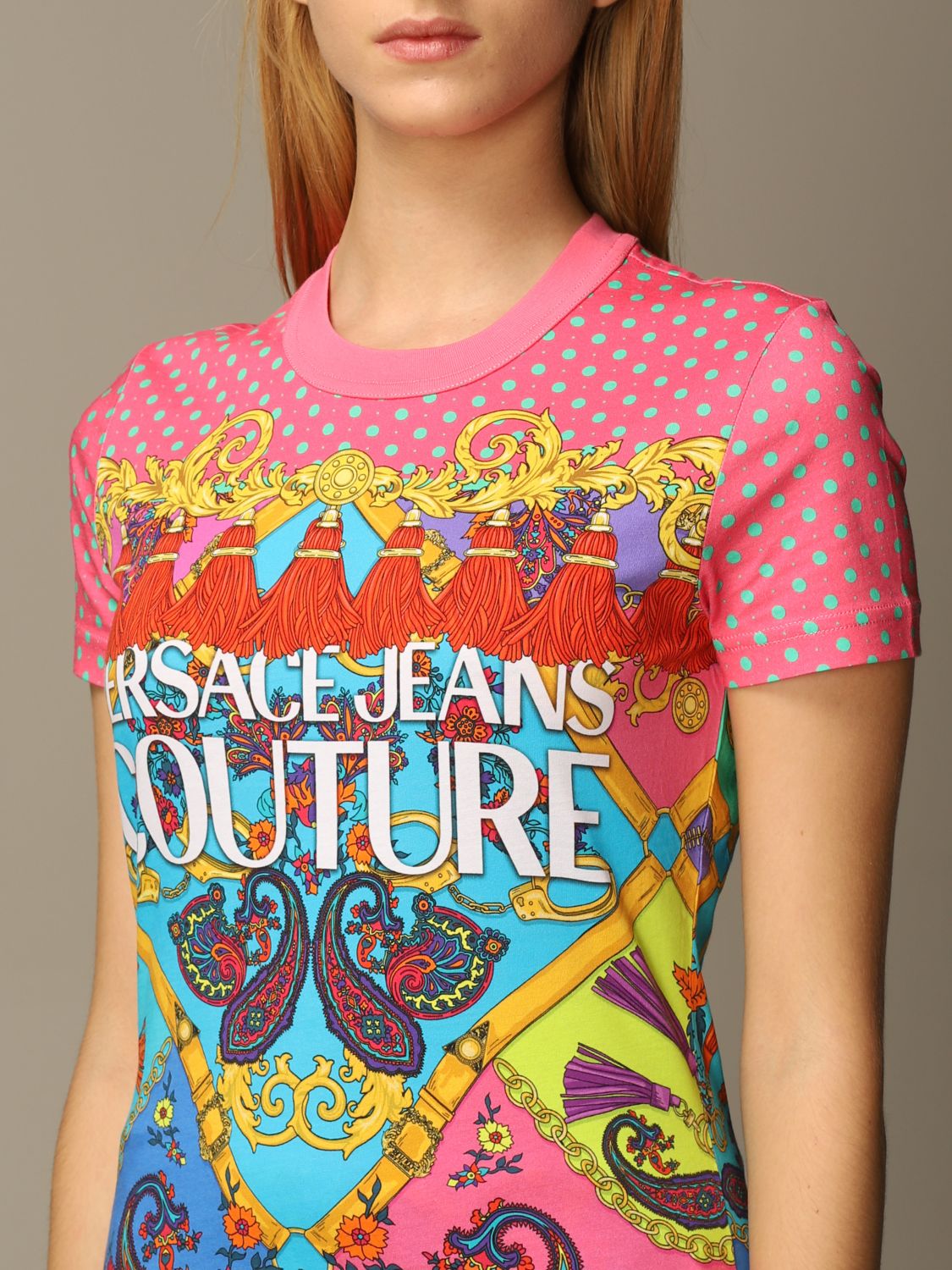 VERSACE JEANS COUTURE: t-shirt in fantasy paisley fabric | T-Shirt
