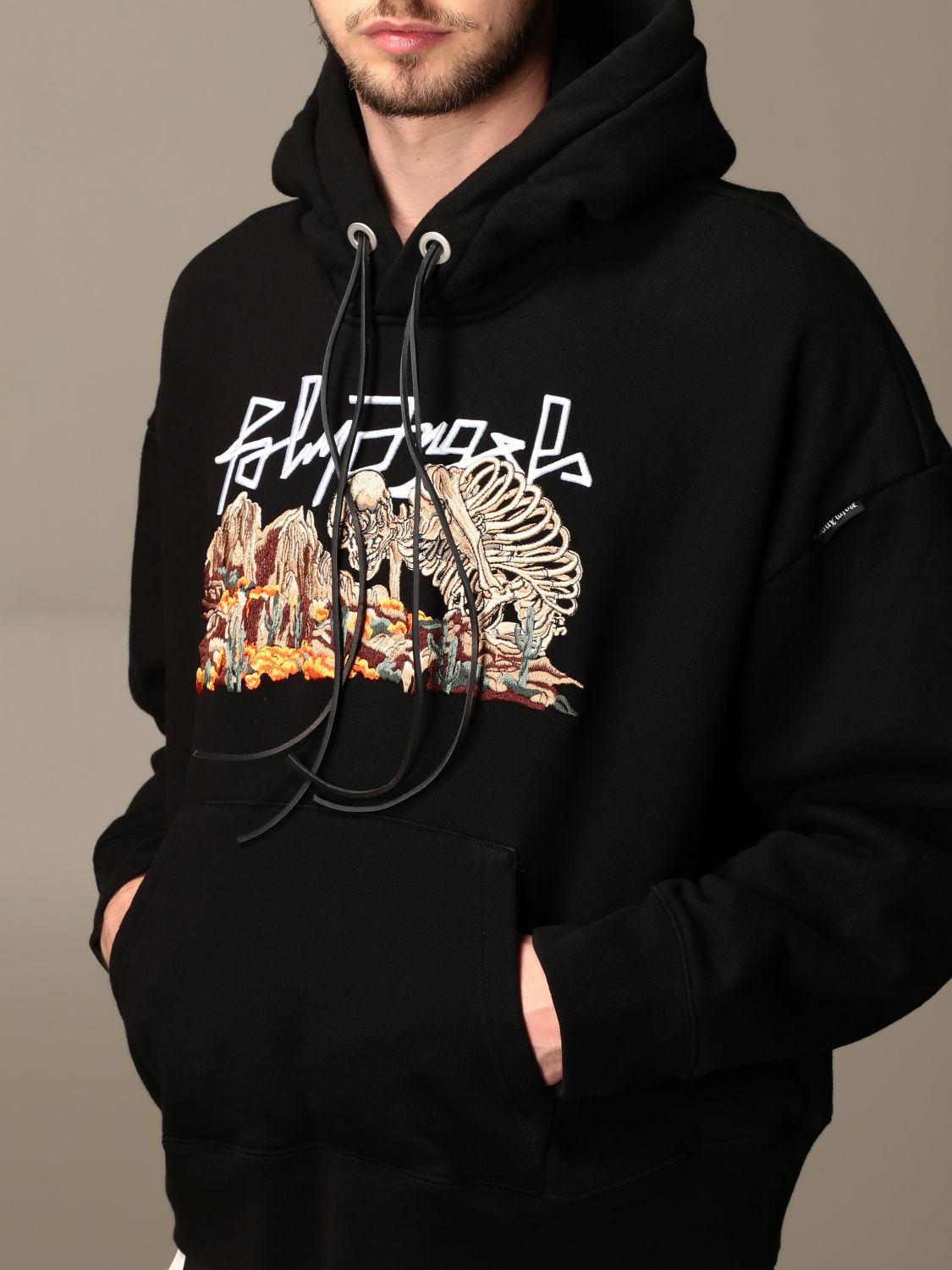Palm Angels Outlet: Felpa con cappuccio e stampa - Nero | Felpa Palm Angels  PMBB058F20FLE007 GIGLIO.COM