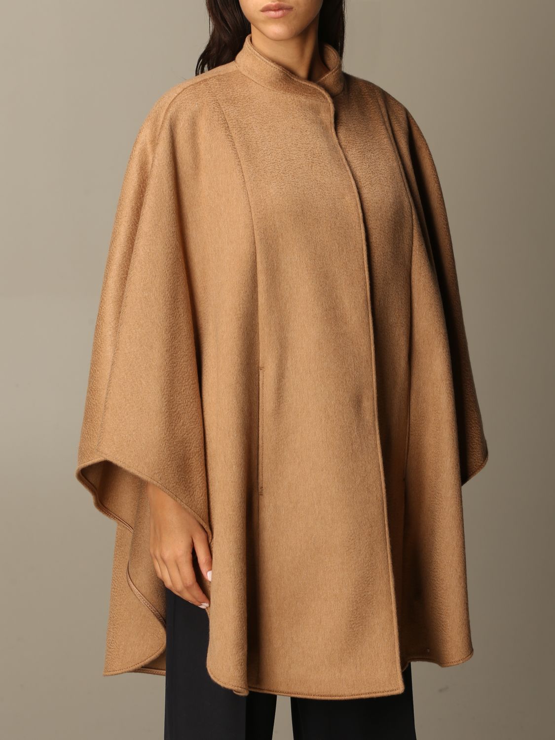 Max Mara Outlet: cape coat in wool blend - Camel | Max Mara cape ...