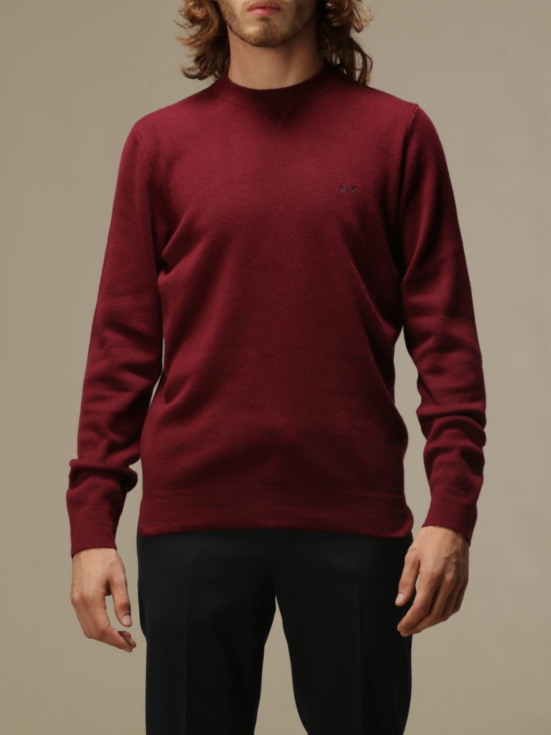 men's burgundy crew neck sweater