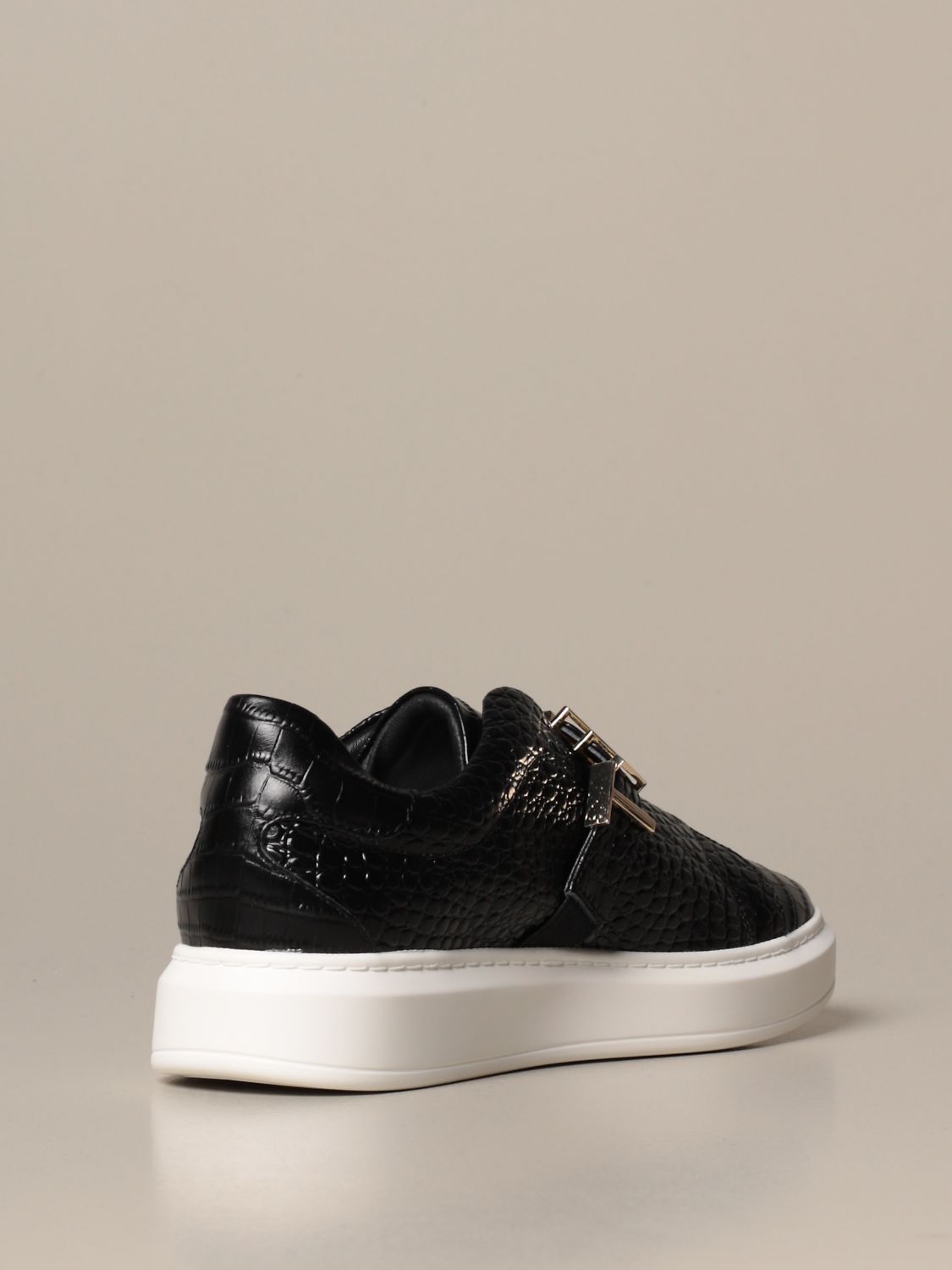 Twinset Outlet: Twin-set sneakers in crocodile print leather - Black ...