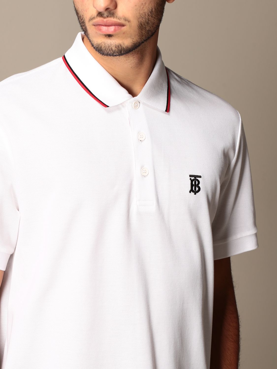 BURBERRY: cotton piqué polo shirt with Monogram TB logo | T-Shirt Burberry Men White | T-Shirt