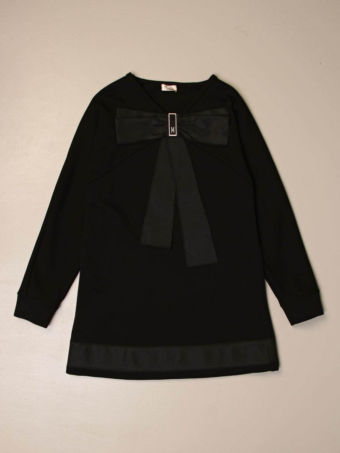 ELISABETTA FRANCHI: dress in cotton with bow - Black | Elisabetta ...