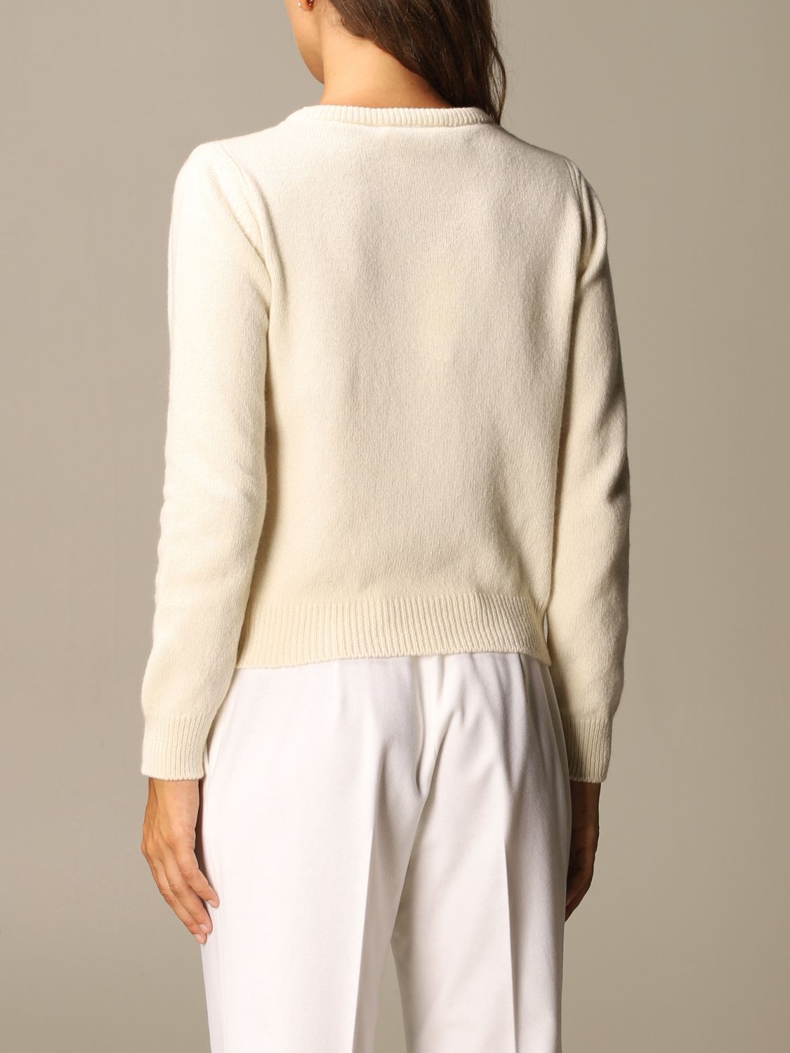 Beige Pastel Accent Misspouty Sweaters, Off White Speedy Louis