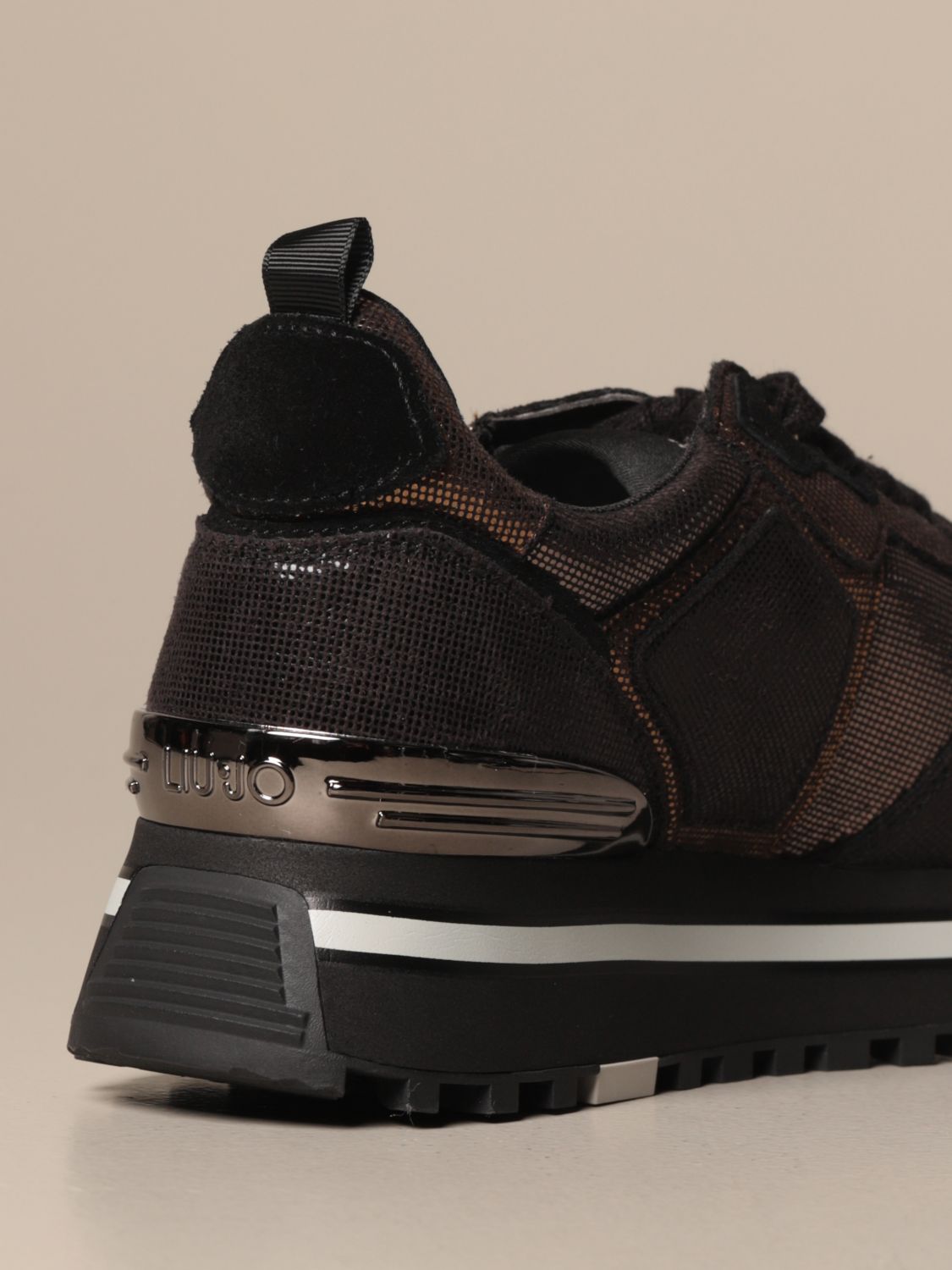 LIU JO: platform sneakers in coated fabric reptile motif - Black | Liu Jo BF0069EX014 online on GIGLIO.COM