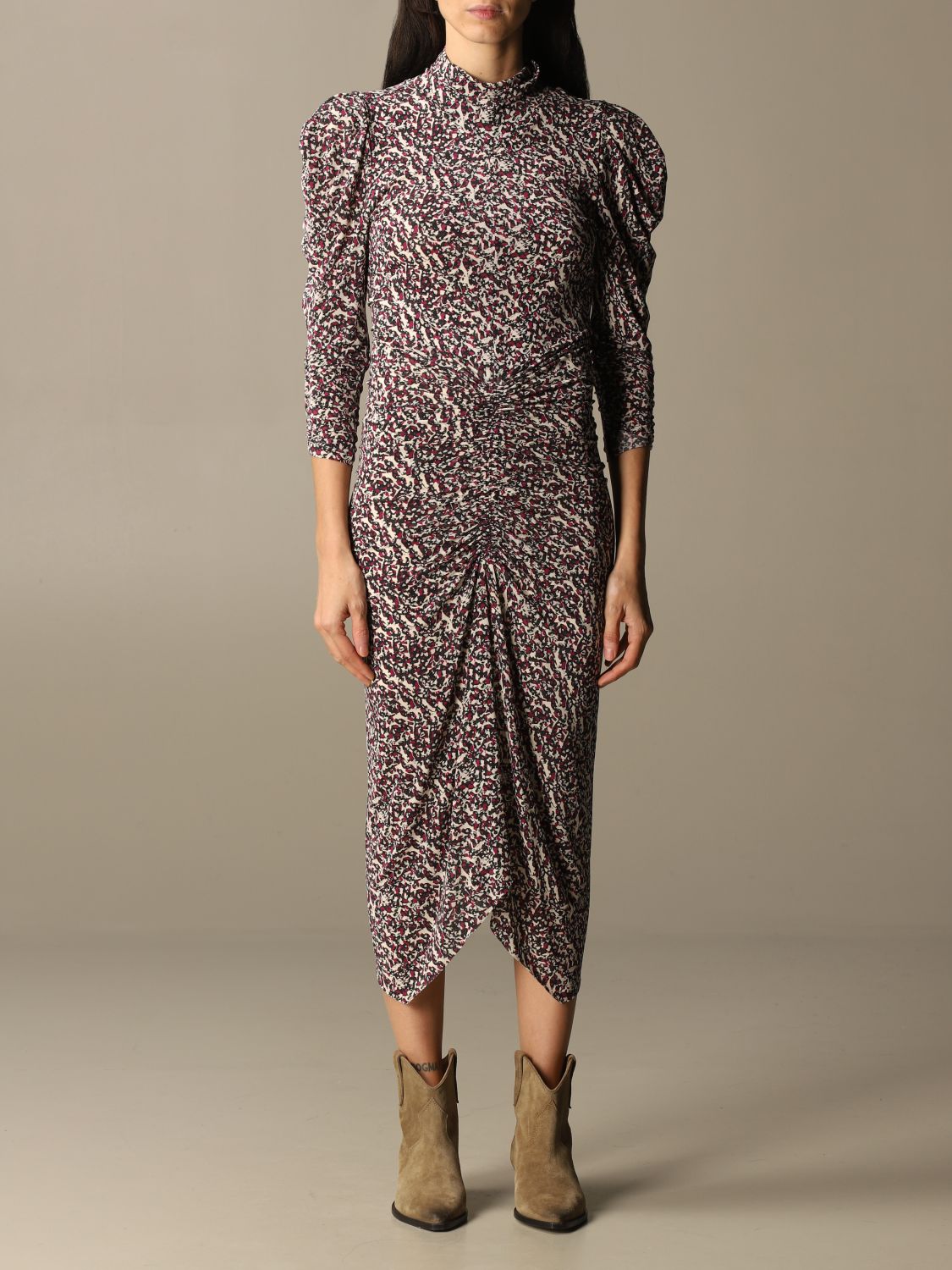 Isabel Marant long dress draped with pattern | Isabel Women Black | Dress Isabel Marant RO180420A032I GIGLIO.COM