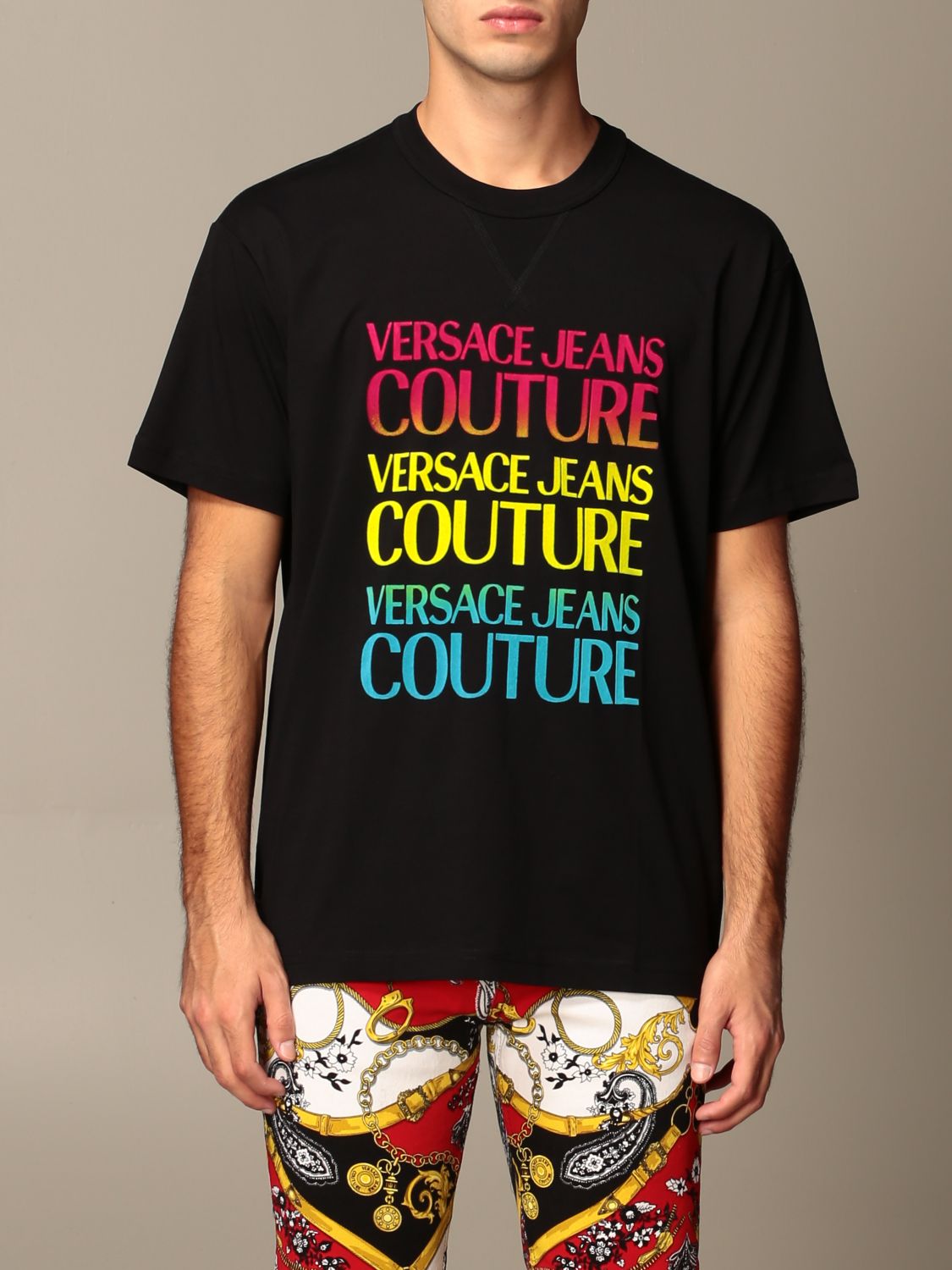 VERSACE JEANS COUTURE: T-shirt with multicolor logo | T-Shirt Versace ...