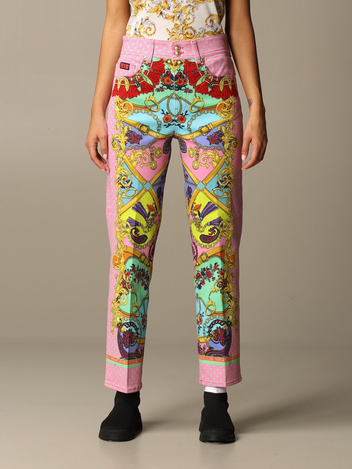 VERSACE JEANS COUTURE: trousers in fantasy paisley fabric - Blue