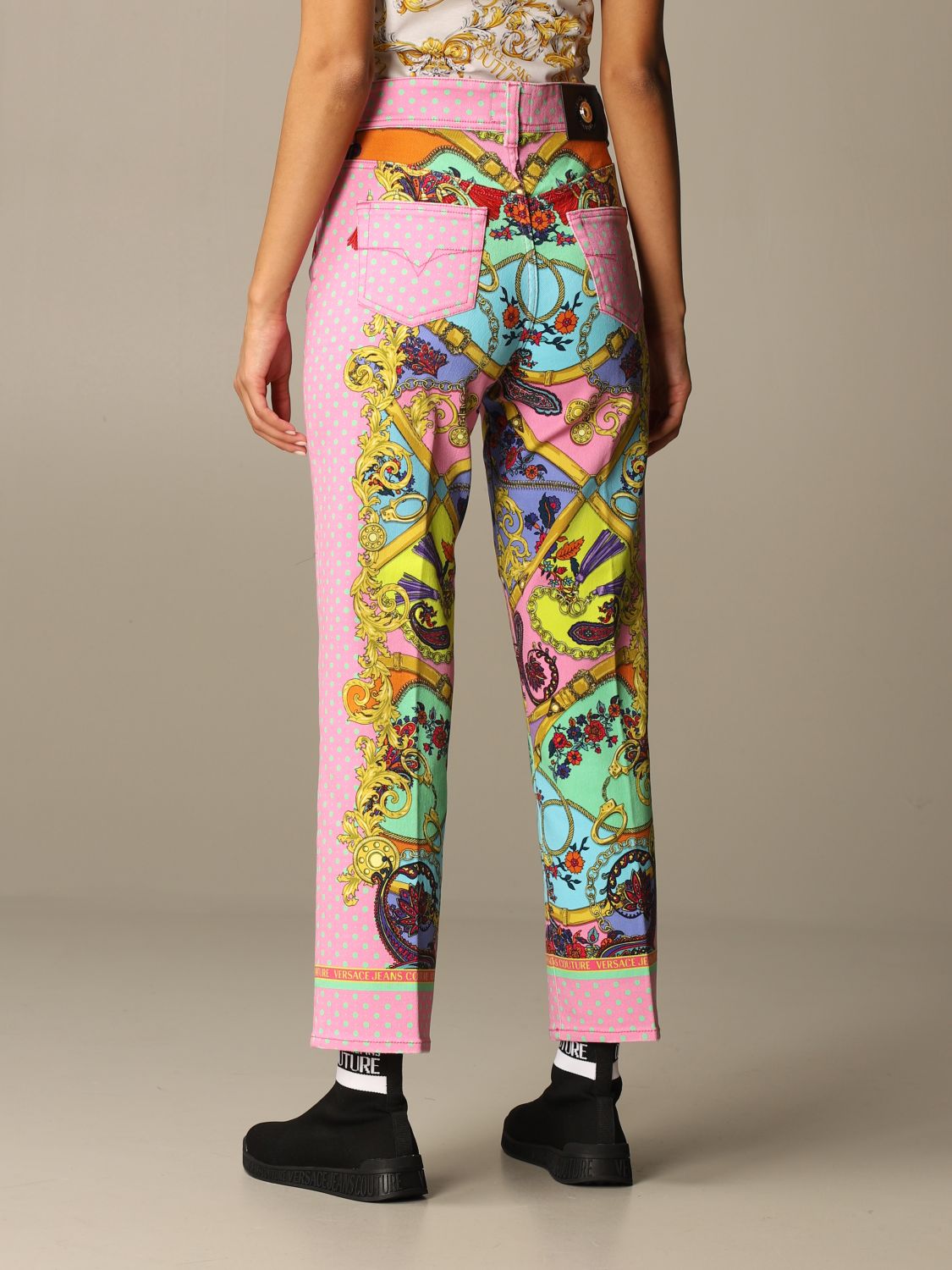 VERSACE JEANS COUTURE: trousers in fantasy paisley fabric - Blue ...