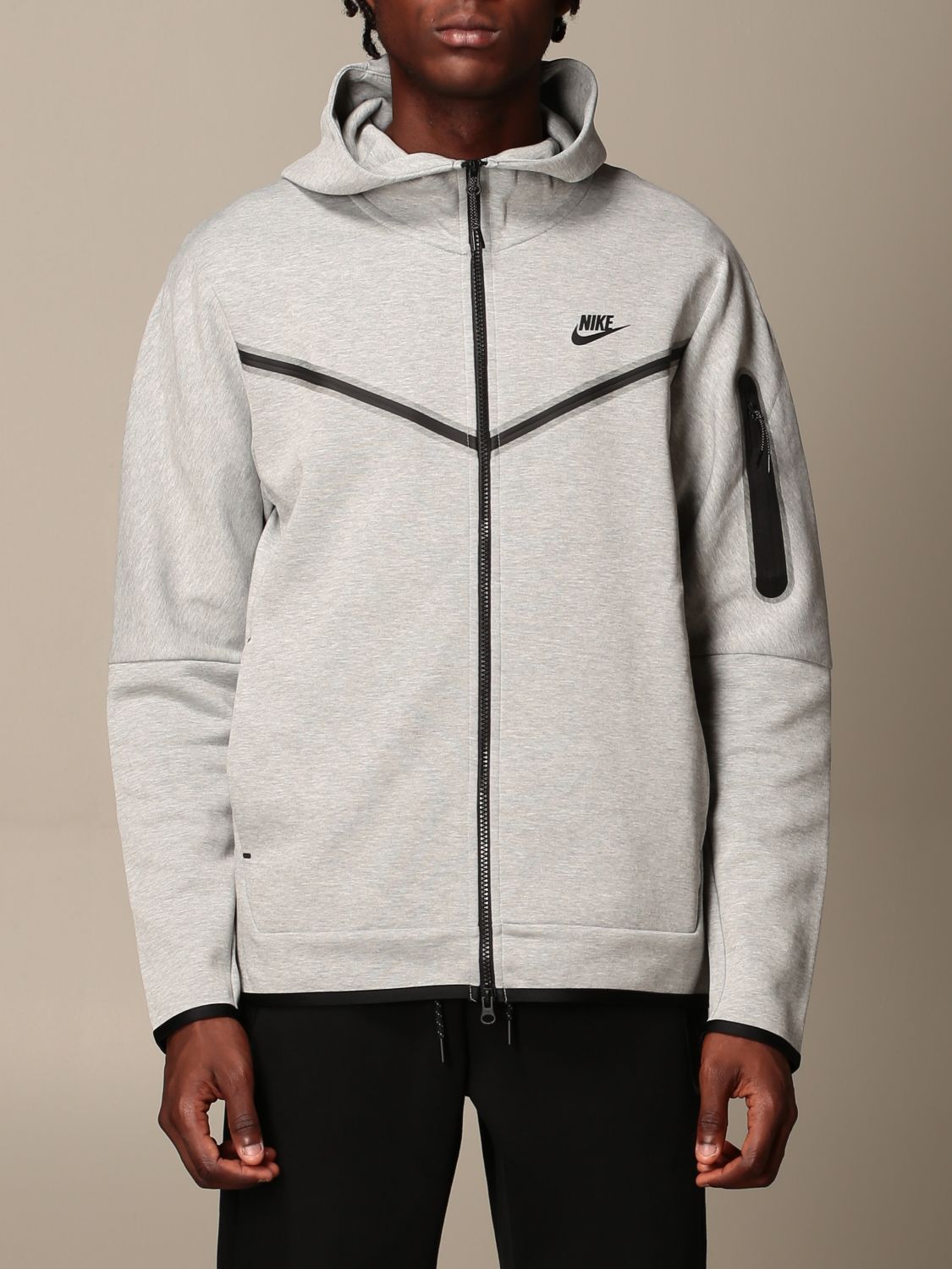 NIKE: cotton sweatshirt with logo and hood - Charcoal | Nike CU4489 online on GIGLIO.COM