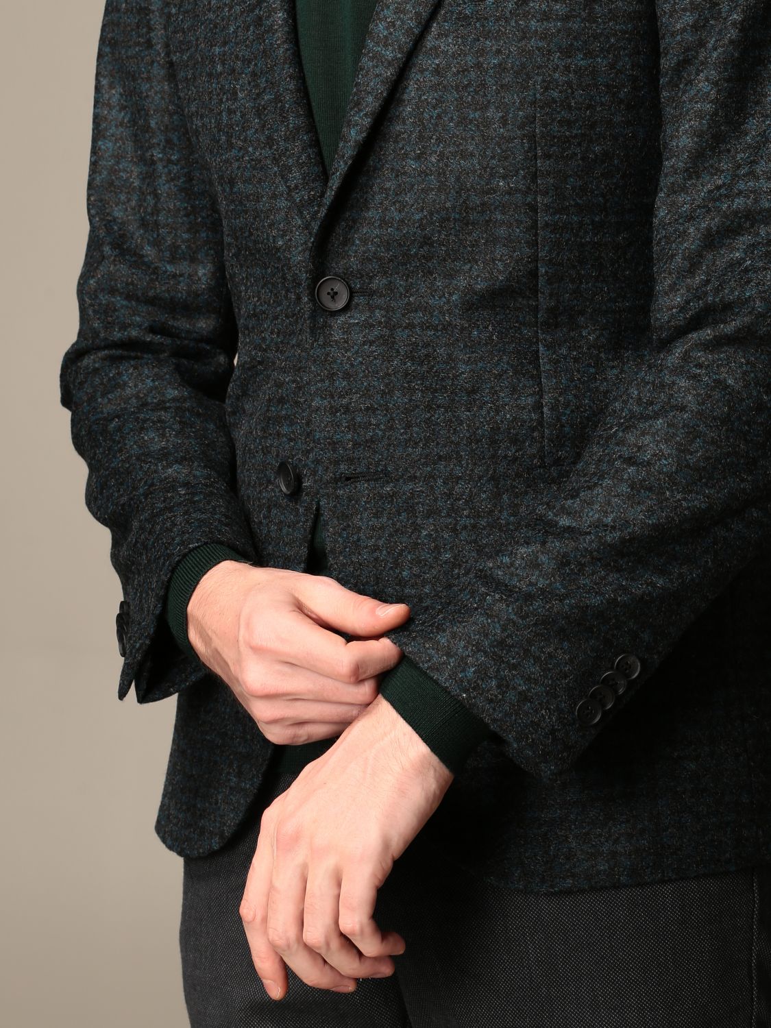 BOSS: single-breasted jacket with houndstooth pattern - Green | Jacket ...