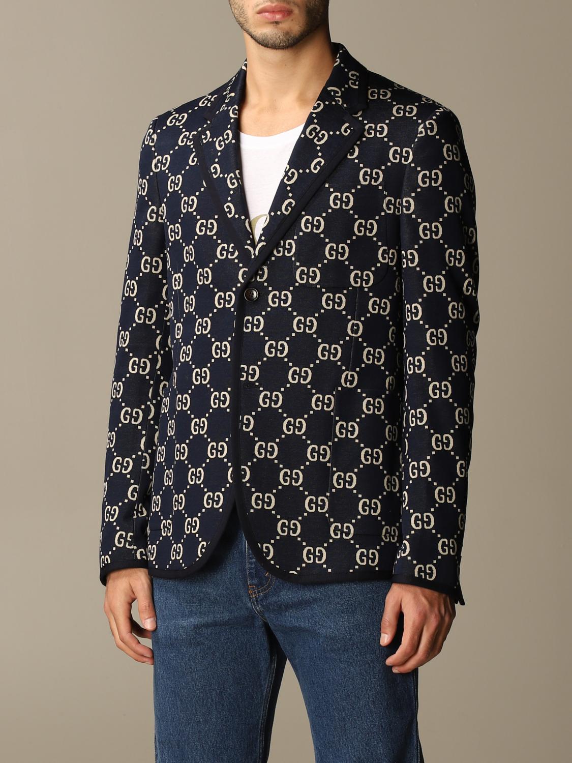 GUCCI: GG Supreme single-breasted jacket | Jacket Gucci Men Blue ...