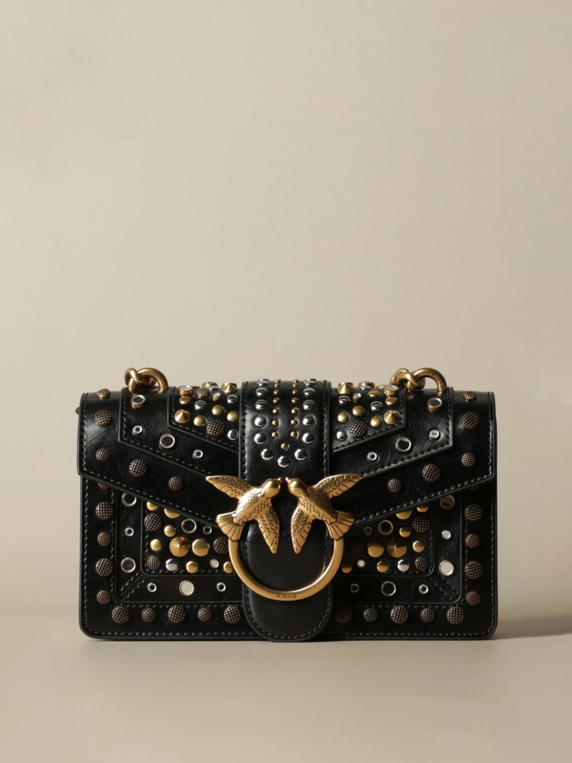 PINKO: Love Mini Icon bag in leather with studs - Black | Pinko handbag ...