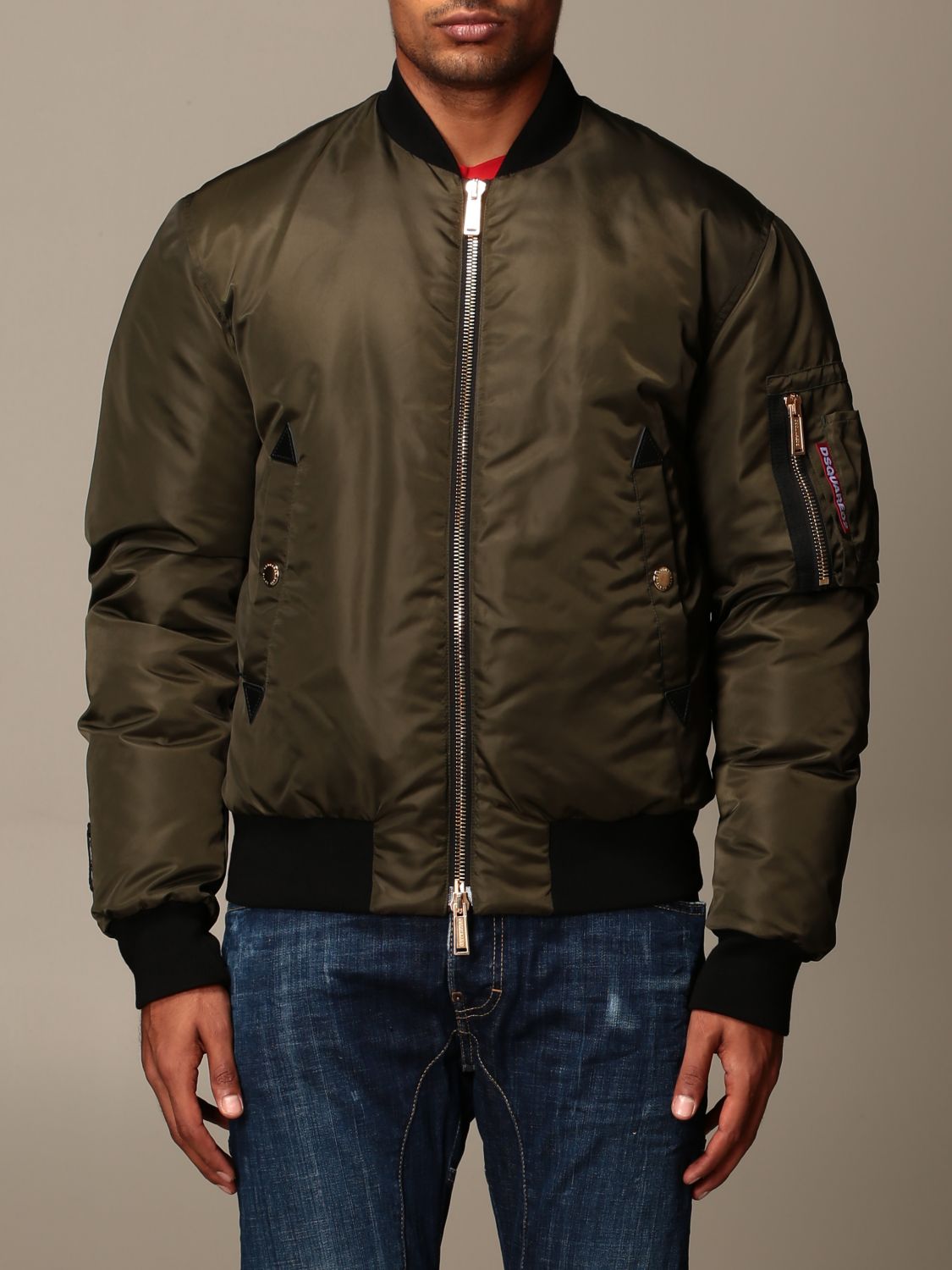 DSQUARED2: nylon bomber jacket with back logo - Military | Dsquared2 ...