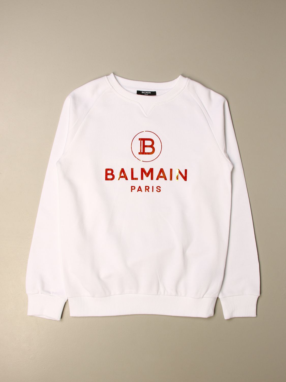 Balmain crewneck sweatshirt in cotton with logo | Sweater Balmain Kids ...