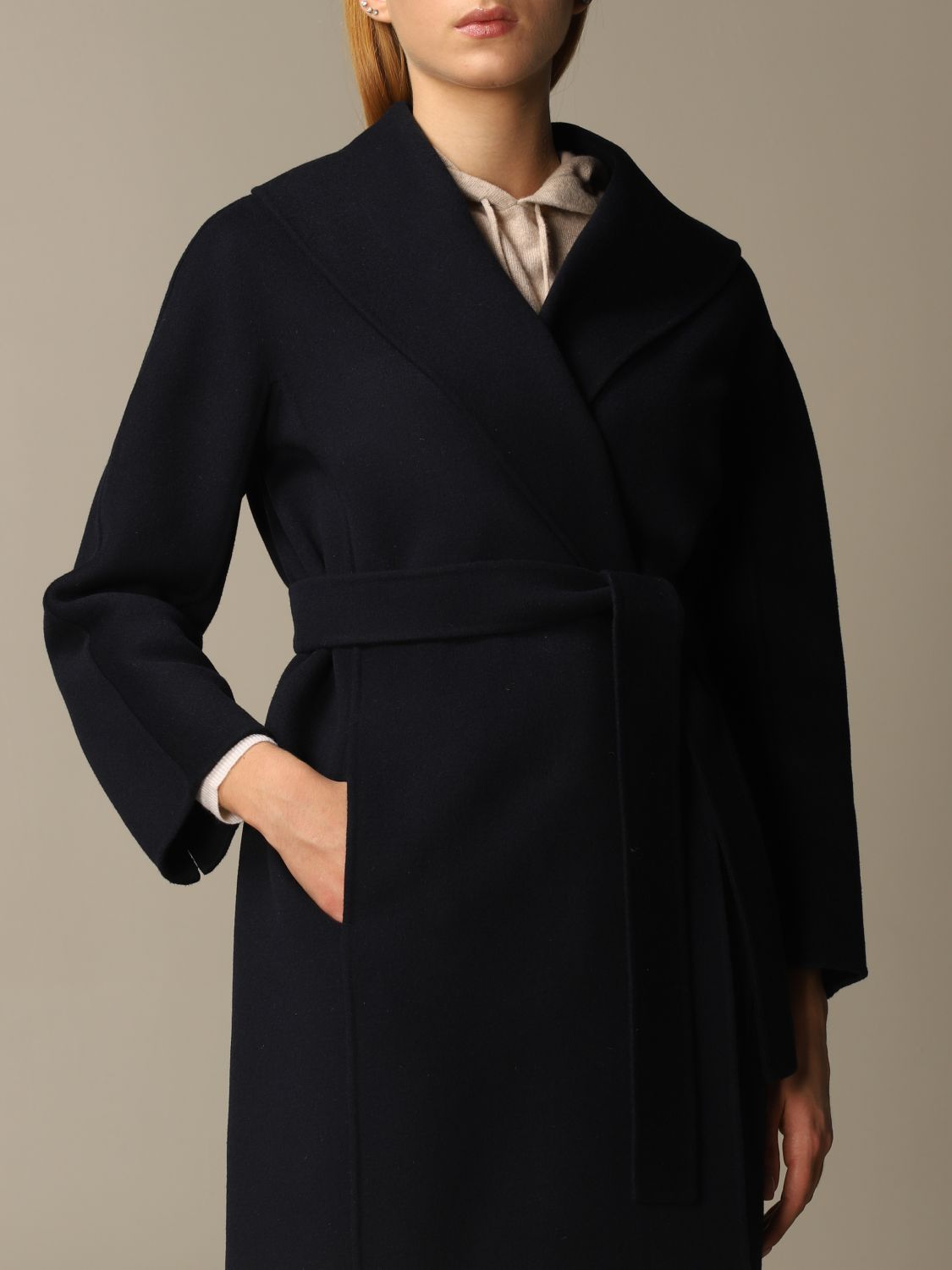 MAX MARA: dressing gown coat | Coat Max Mara Women Blue | Coat Max Mara