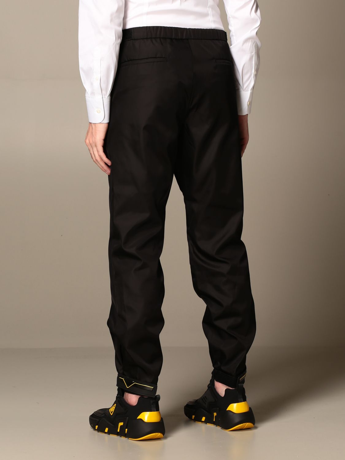PRADA: nylon trousers with tear tabs - Black | Prada pants SPH79 1XVZ ...