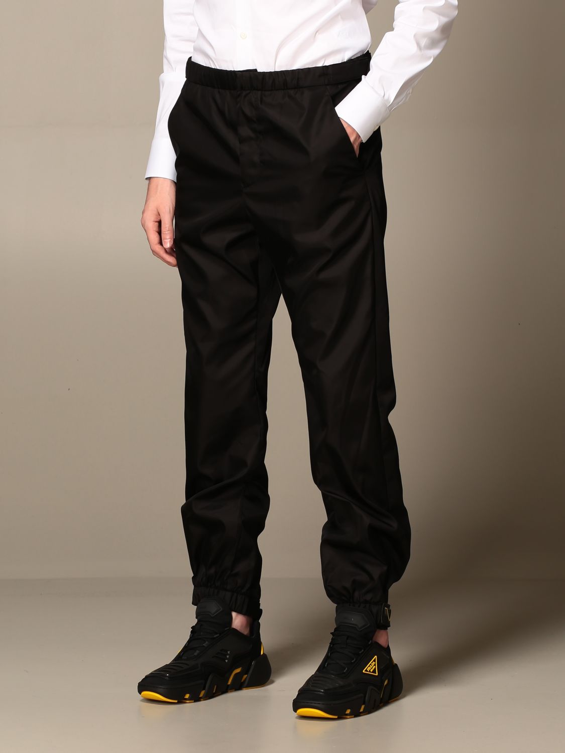 PRADA: nylon trousers with tear tabs | Pants Prada Men Black | Pants ...