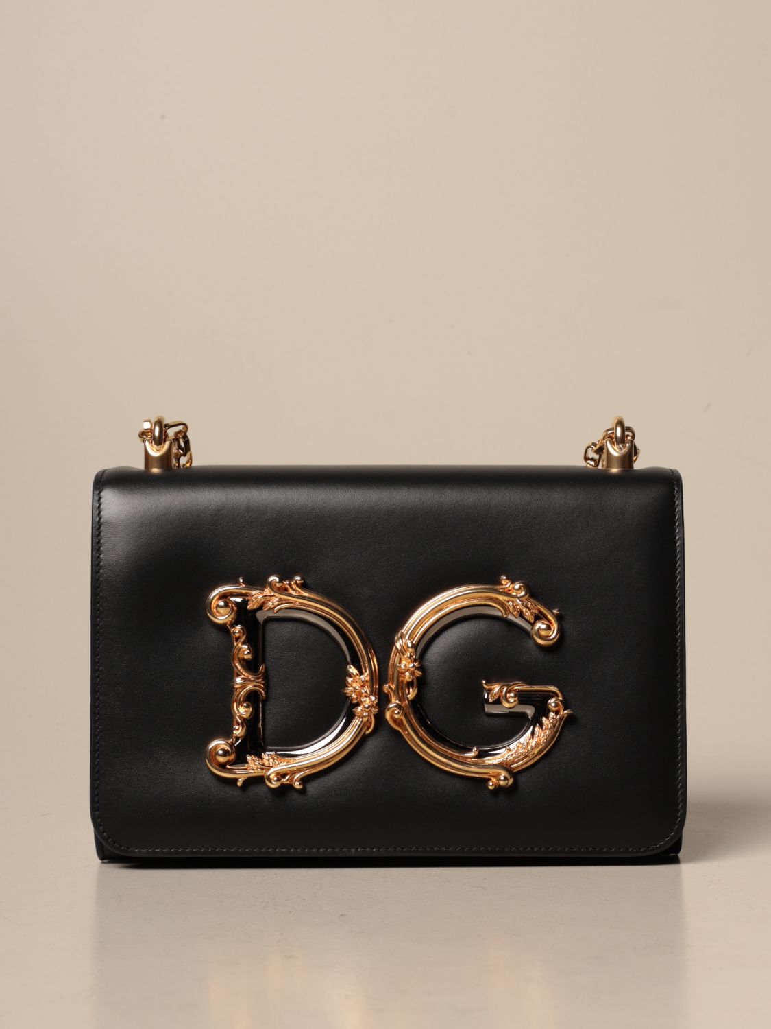 DOLCE & GABBANA: shoulder bag in leather with DG logo - Black | DOLCE ...