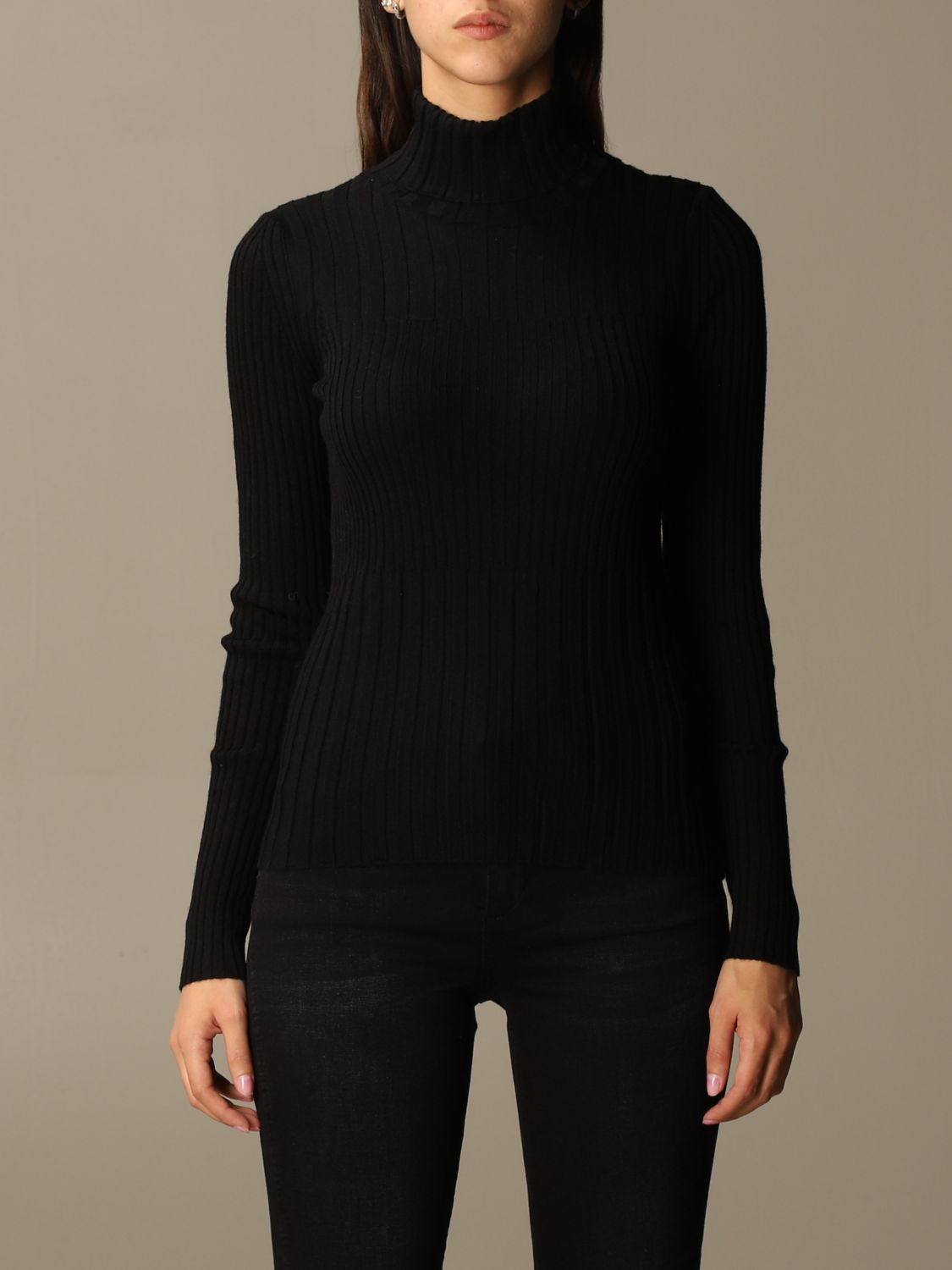 LIU JO: Lupetto a coste basic - Nero | Felpa Liu Jo MF0101MA68J GIGLIO.COM