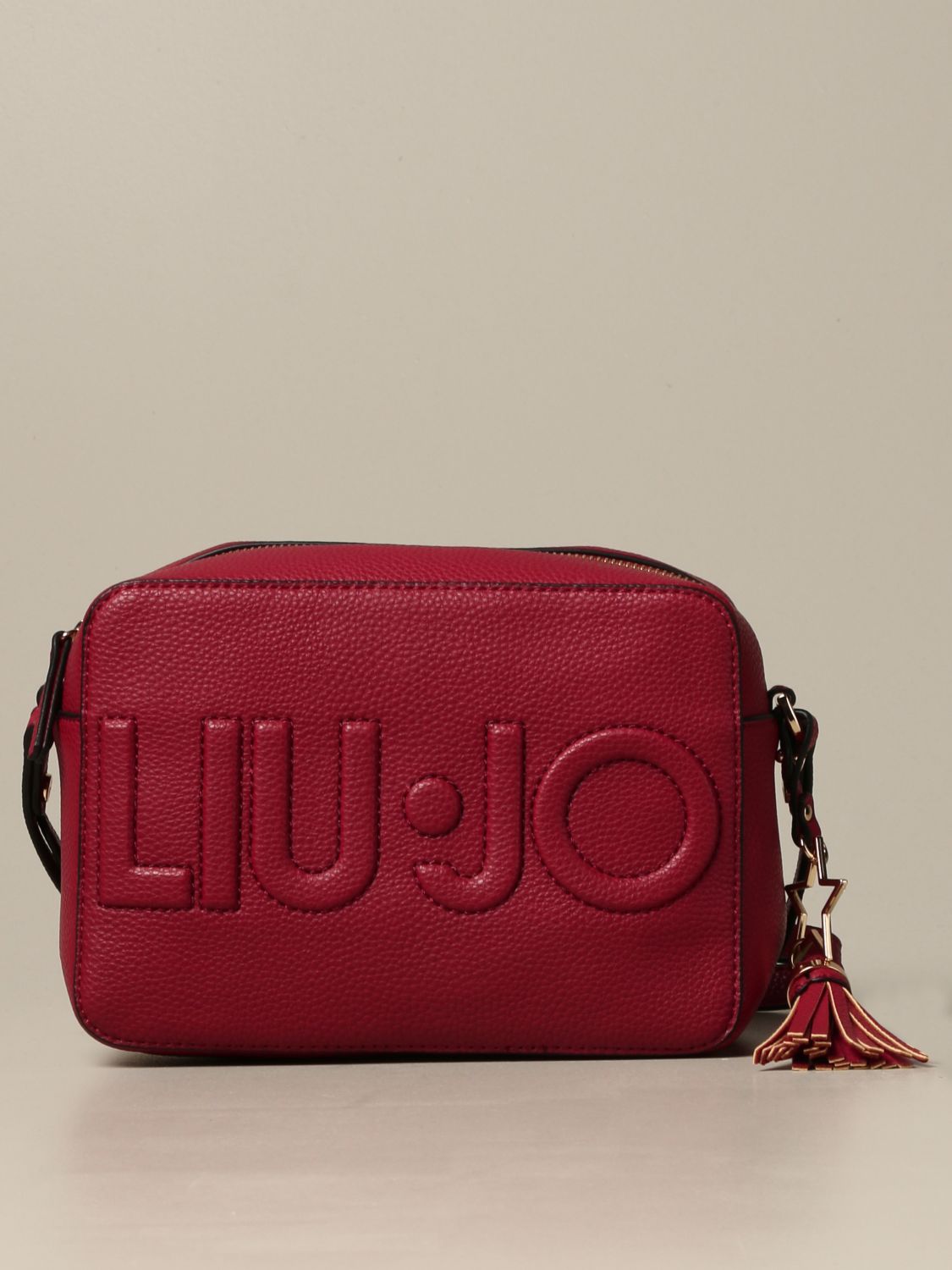 LIU JO: shoulder bag in synthetic leather with embossed logo - Cherry ...