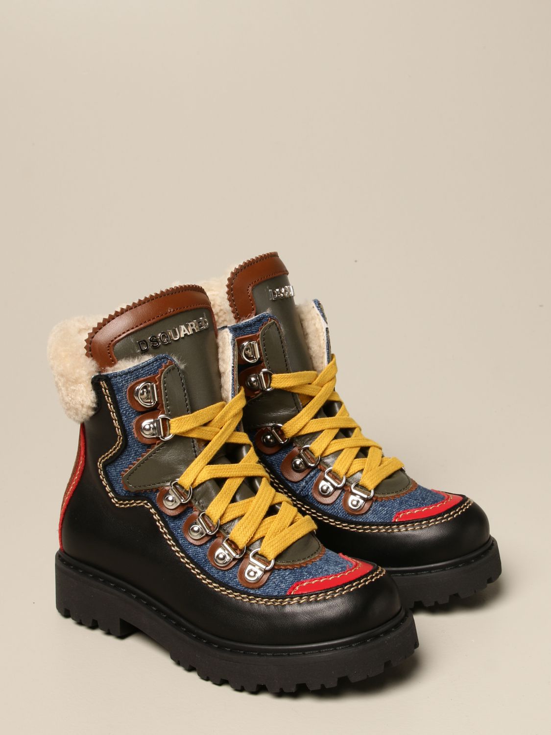 Dsquared2 Junior Outlet: trekking boots in leather and denim - Black ...