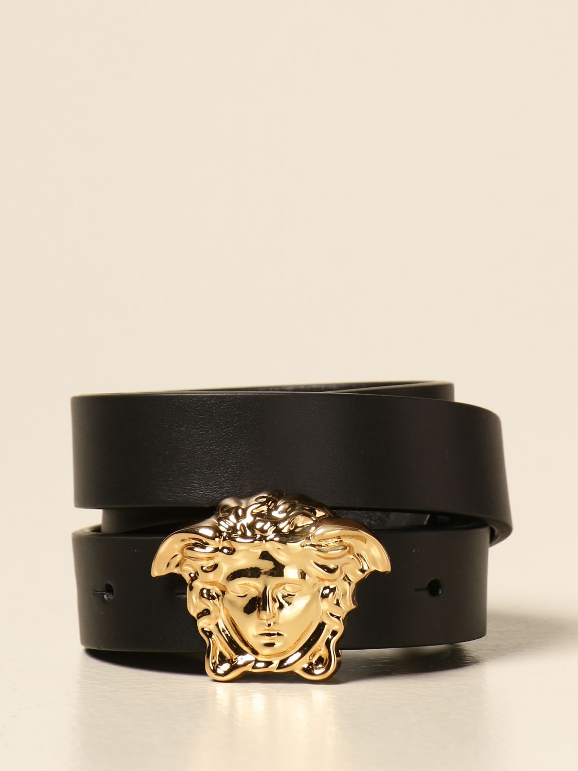 YOUNG VERSACE: Versace Young leather belt with medusa head - Black ...