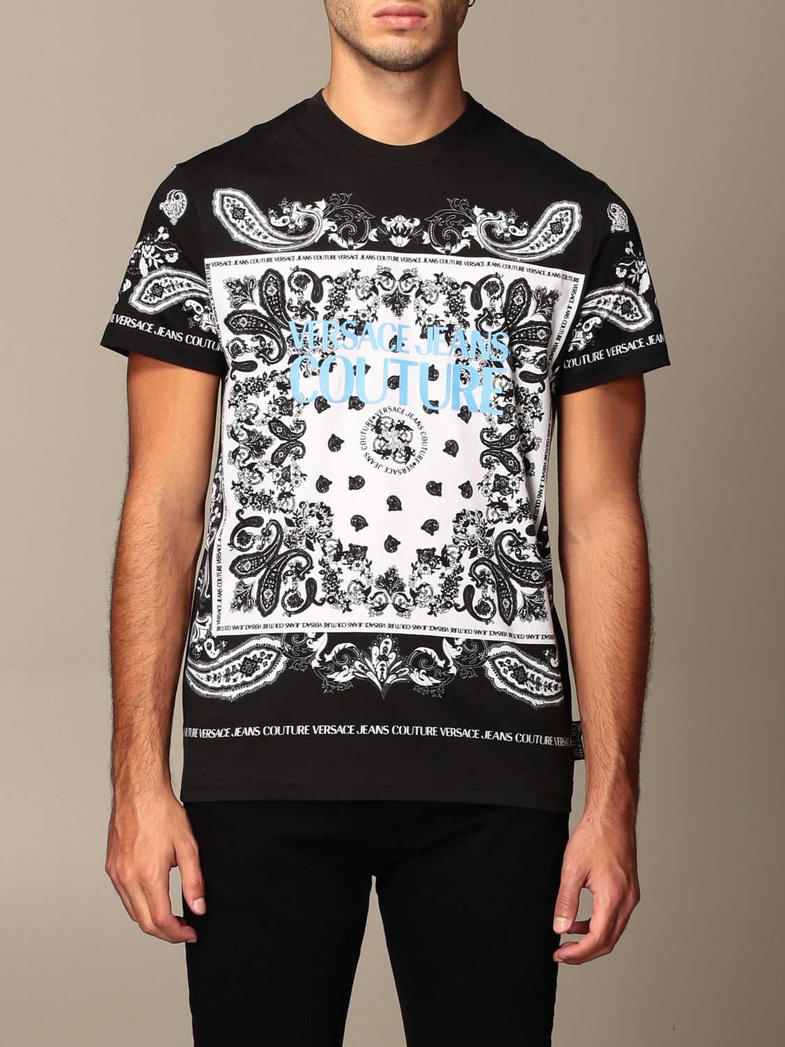 VERSACE JEANS COUTURE PAISLEY  PRINT  T SHIRT-WHITE.