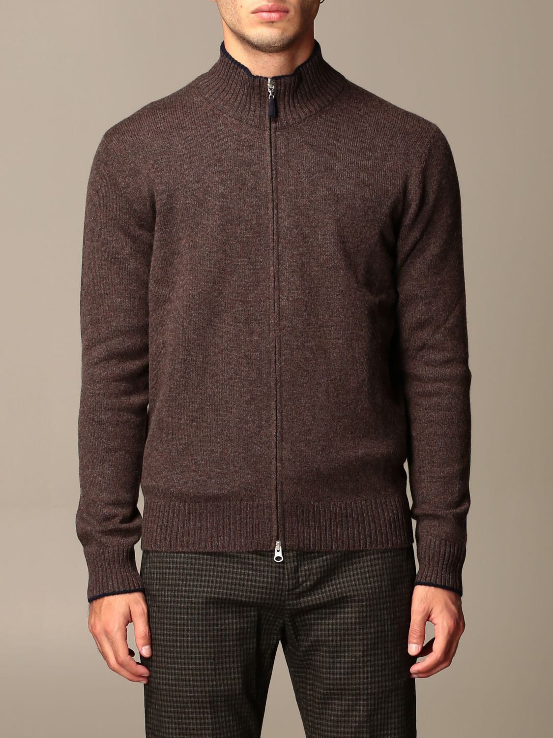 GRAN SASSO: cashmere cardigan with zip and patches - Dark | Gran Sasso ...