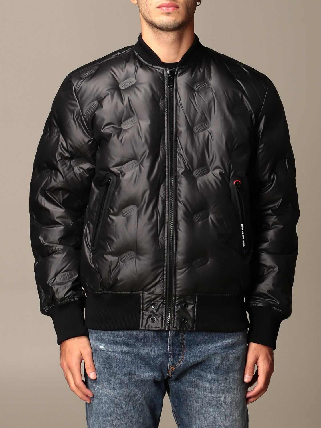 DIESEL: bomber jacket in quilted nylon - Black | Diesel jacket 0LAZX online on GIGLIO.COM