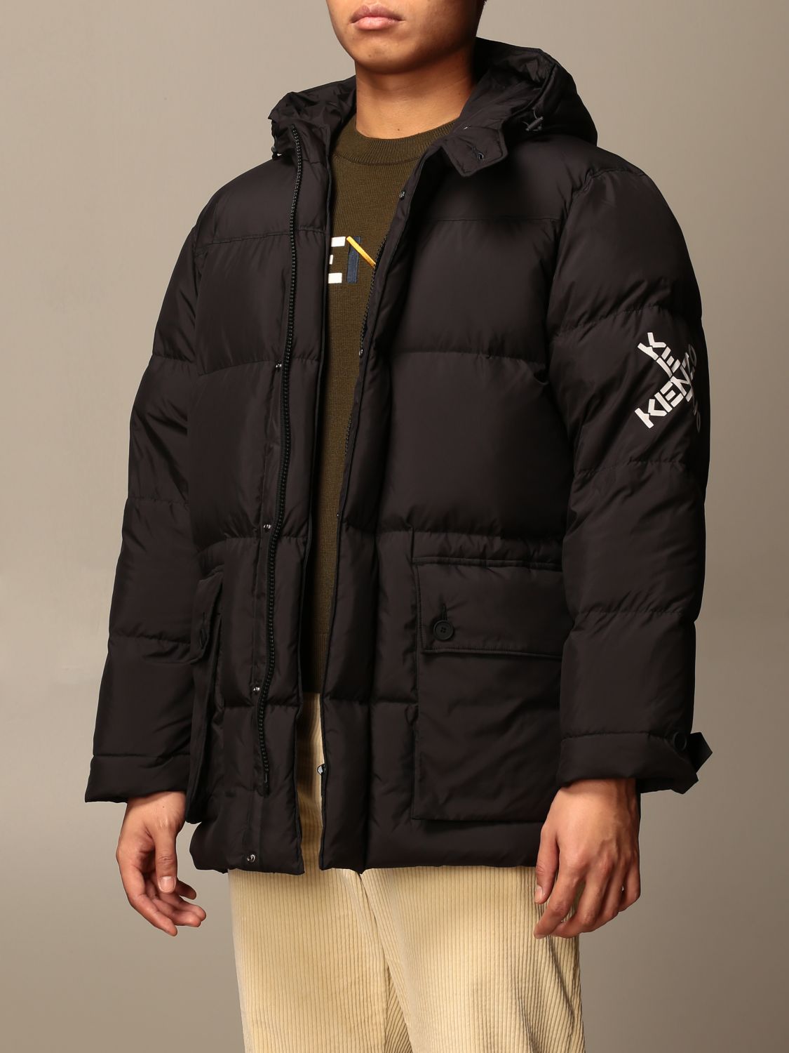 Kenzo Outlet: down jacket in padded nylon with logo - Black | Jacket