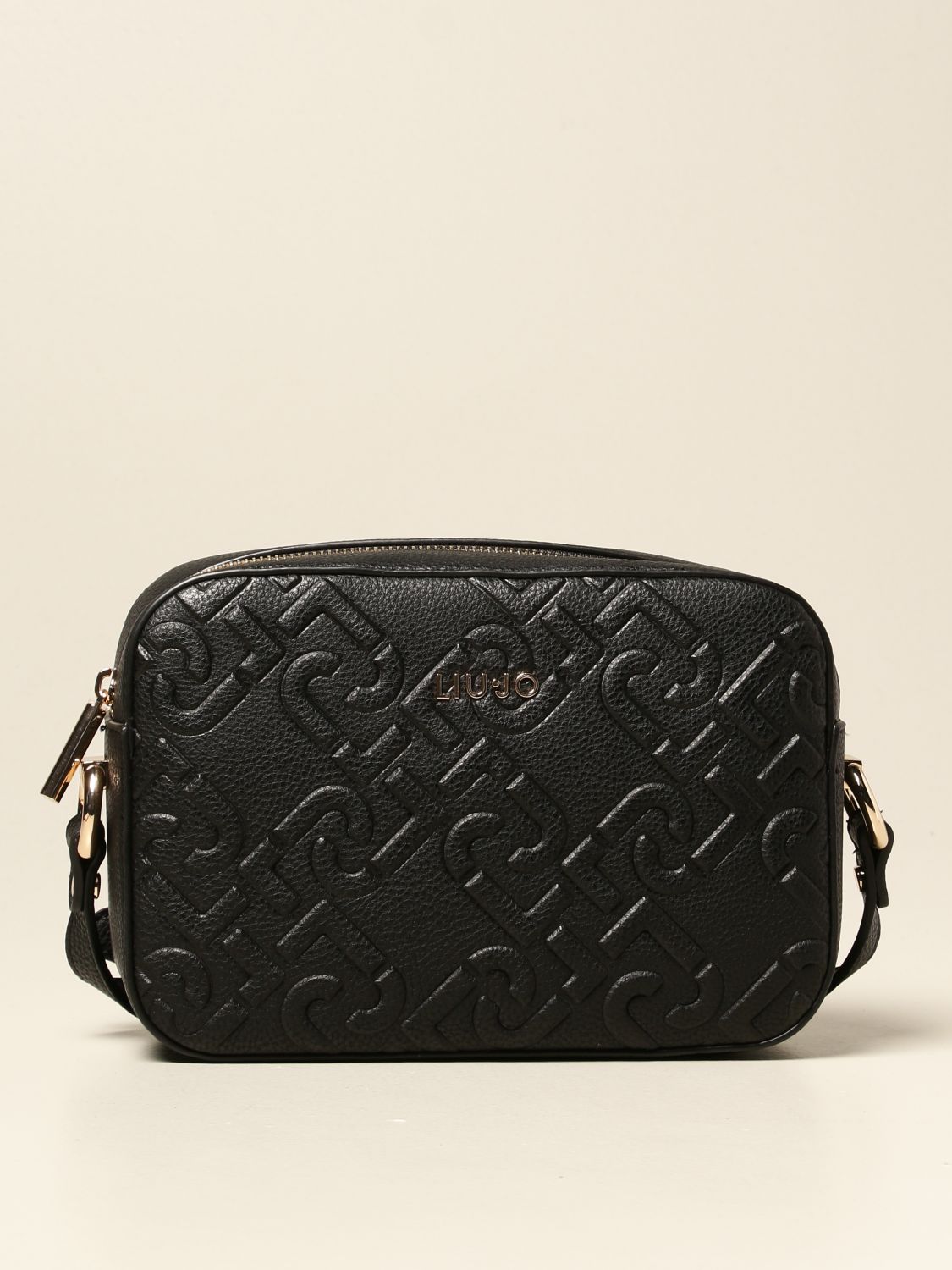 LIU JO: shoulder bag in synthetic leather with embossed logo - Black ...