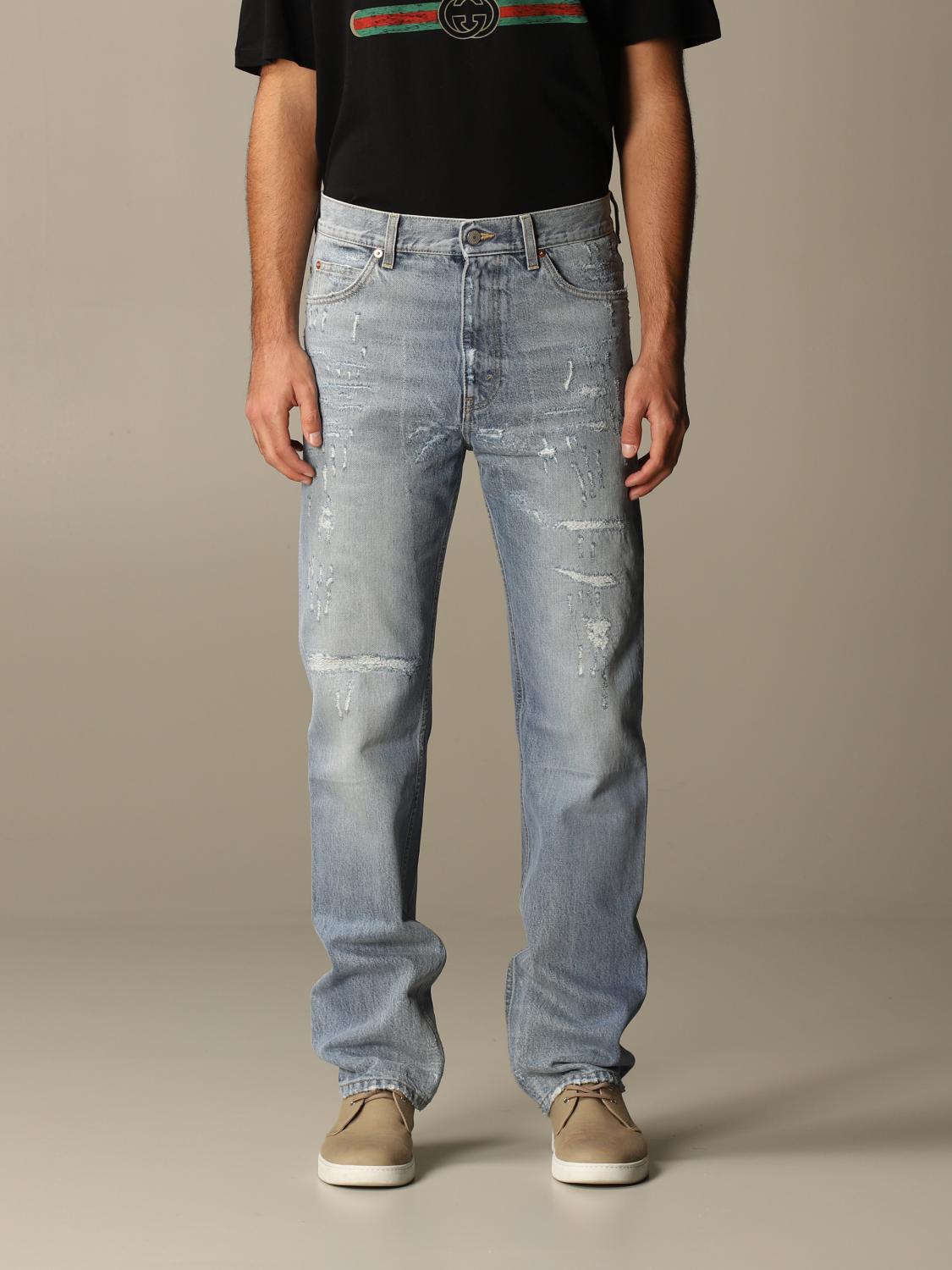 GUCCI: jeans in denim with tears - Blue | Pants Gucci 623953 XDBEU ...