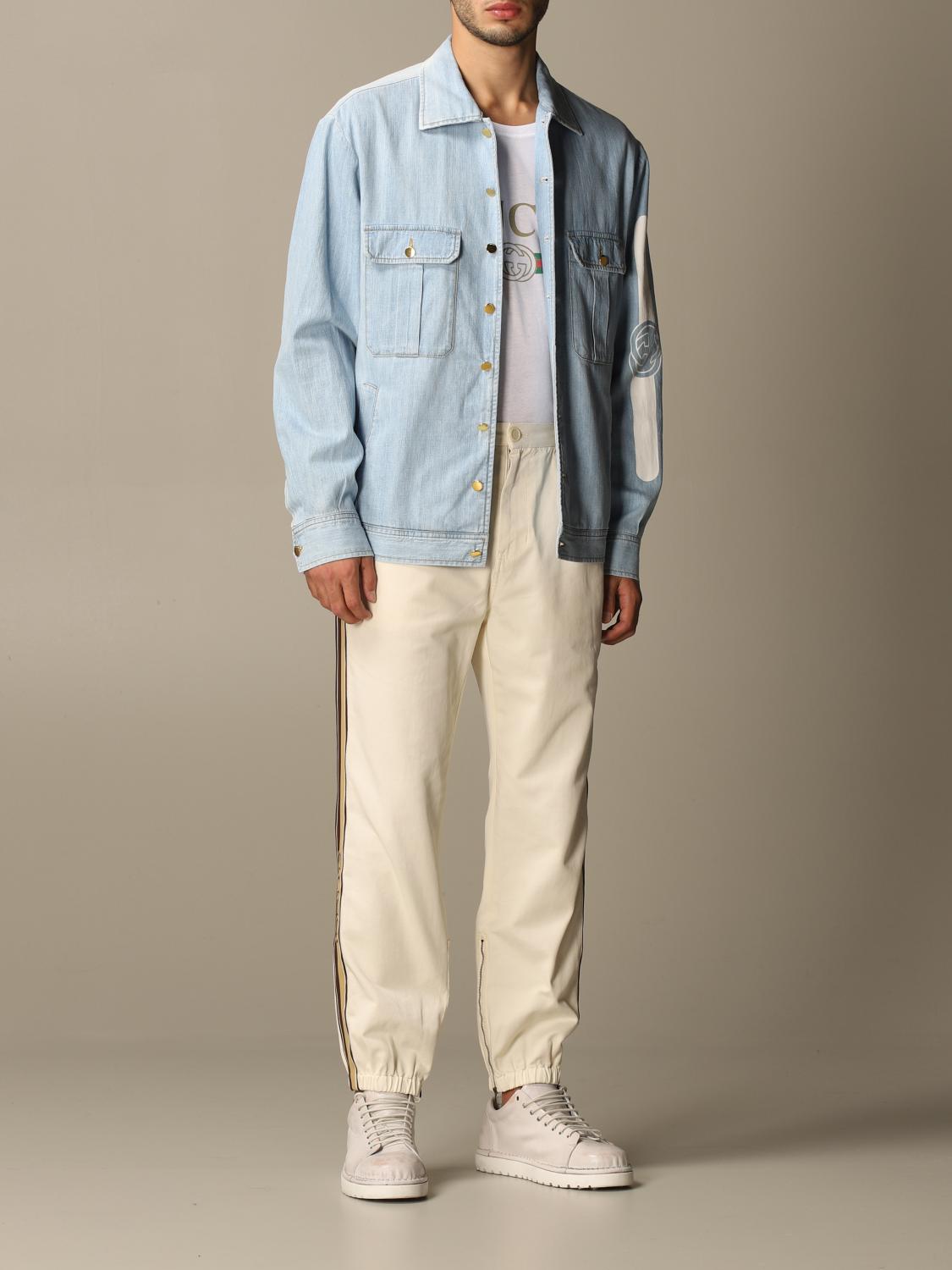 GUCCI: Giacca di jeans con stampa logo - Azzurro | Giacca Gucci 623935  XDBBK GIGLIO.COM