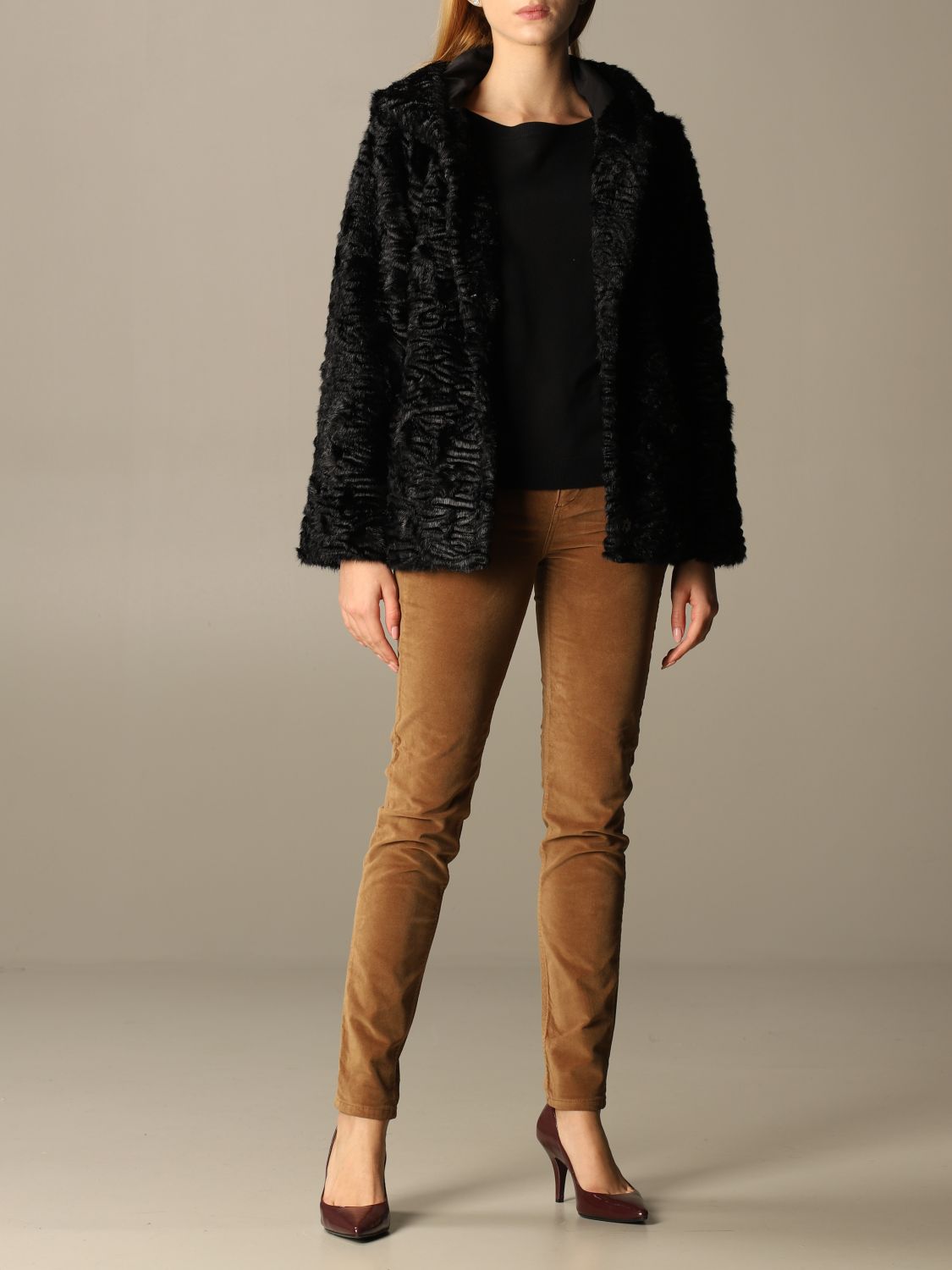 LIU JO: faux fur jacket women - Black | Fur Coats Liu Jo WF0242E0707 ...