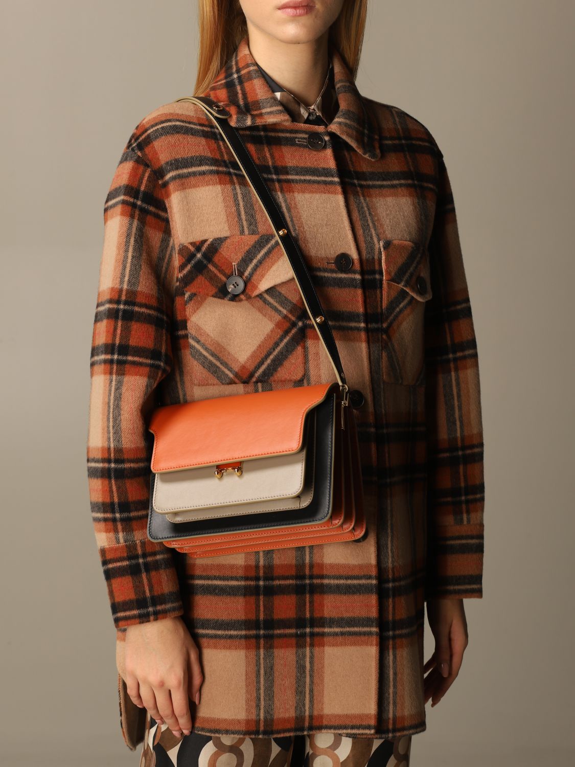 Brown Trunk medium colour-block leather shoulder bag, Marni