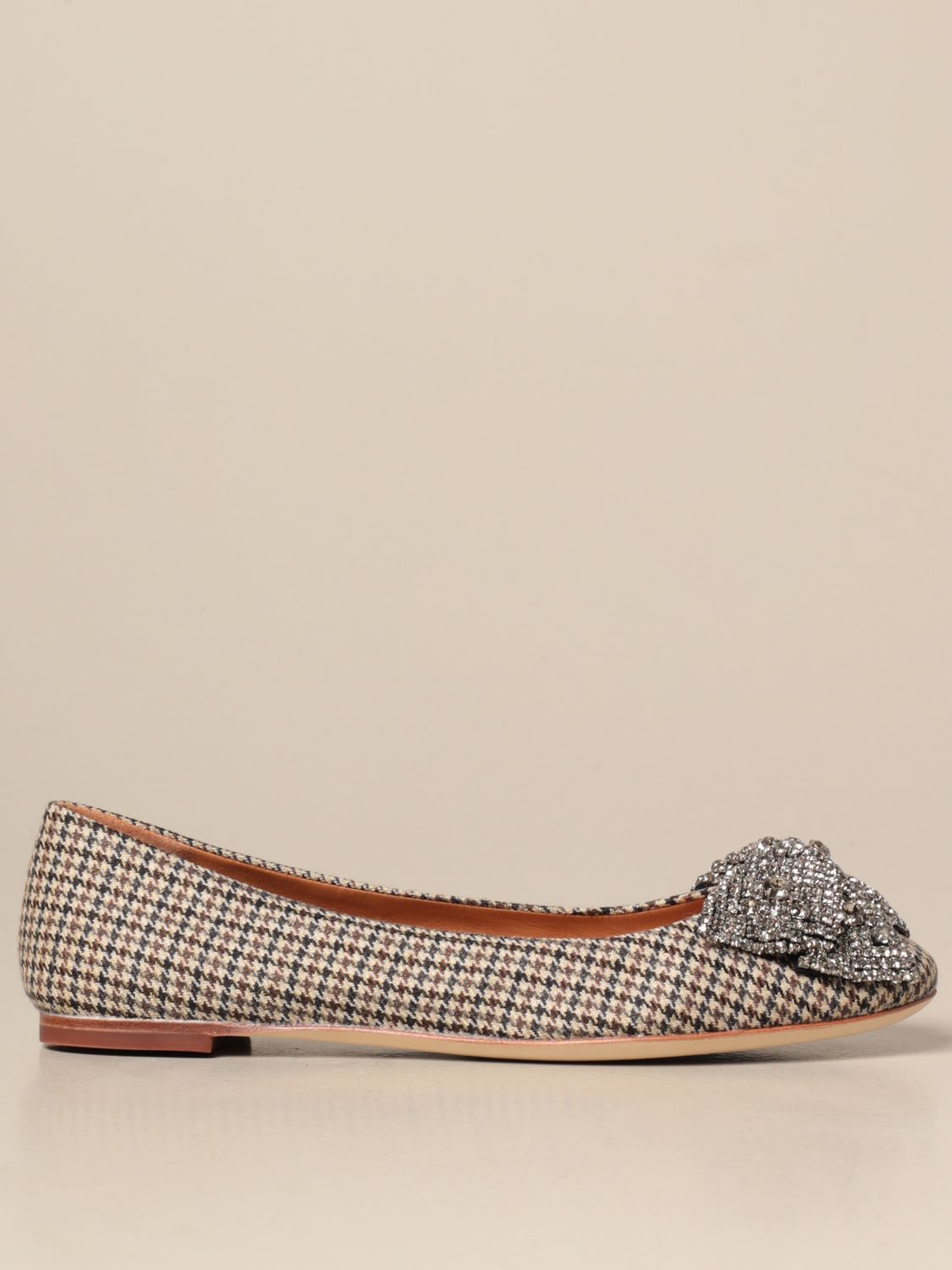 TORY BURCH: houndstooth ballerina with crystal bow - Natural | Tory Burch  ballet flats 76542 online on 