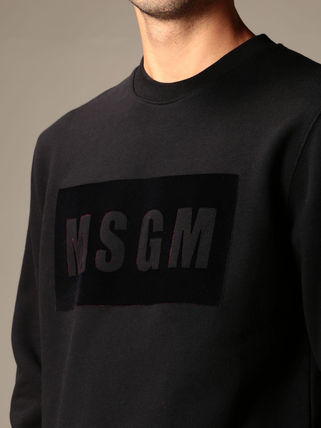 Msgm Outlet: sweatshirt with tone-on-tone logo print - Black