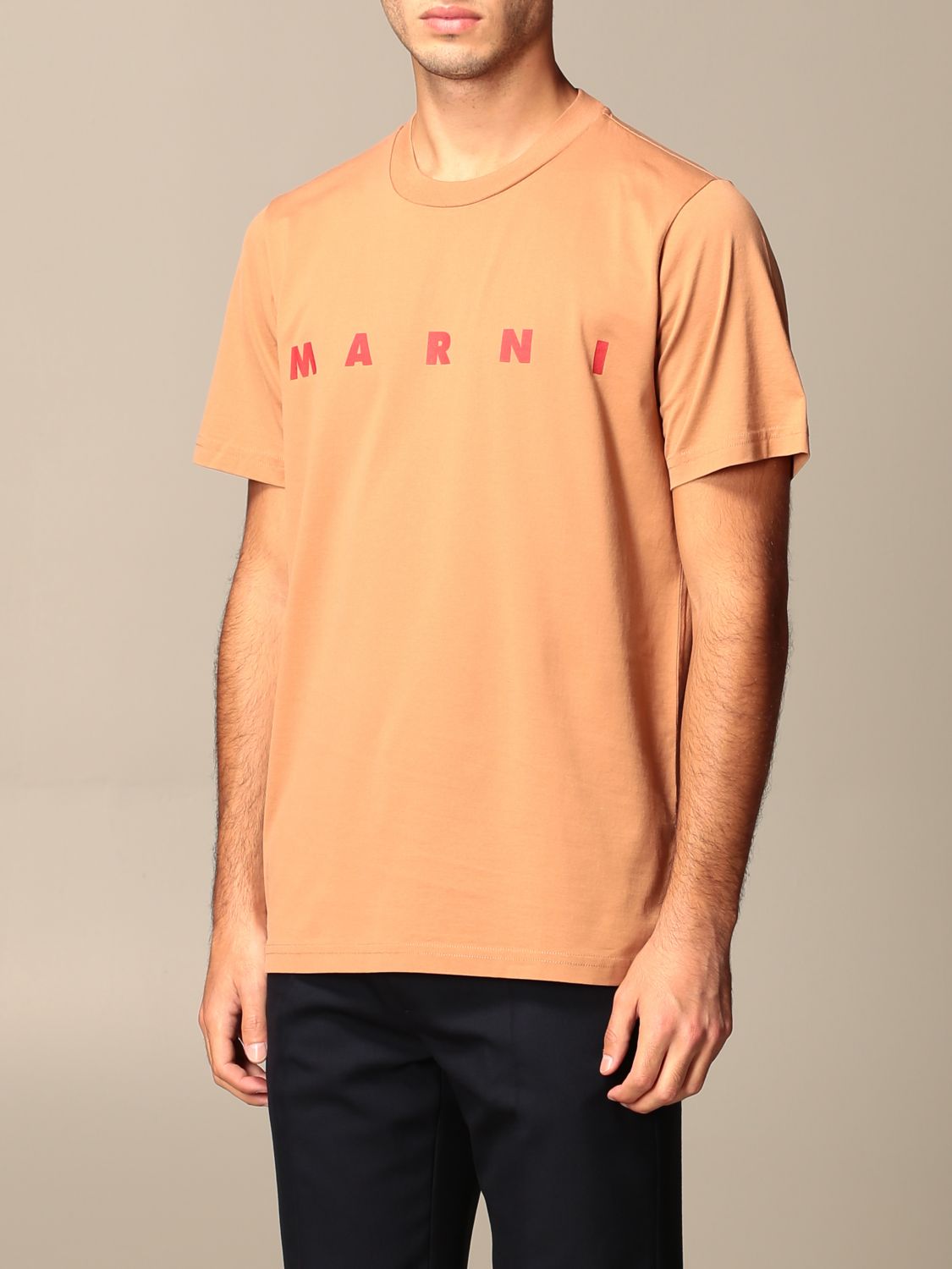 Marni Outlet: cotton t-shirt with logo - Brown | Marni t-shirt