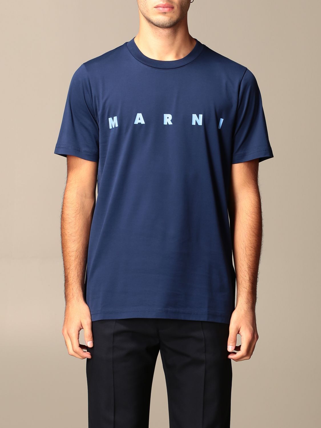Marni Outlet: cotton t-shirt with logo - Navy | Marni t-shirt ...