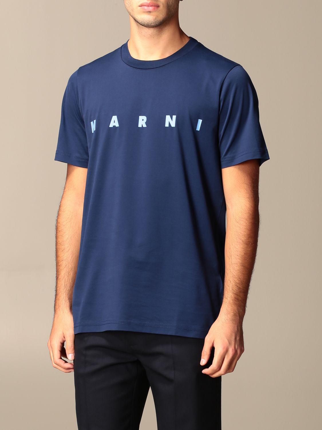 Marni Outlet: cotton t-shirt with logo | T-Shirt Marni Men Navy | T ...