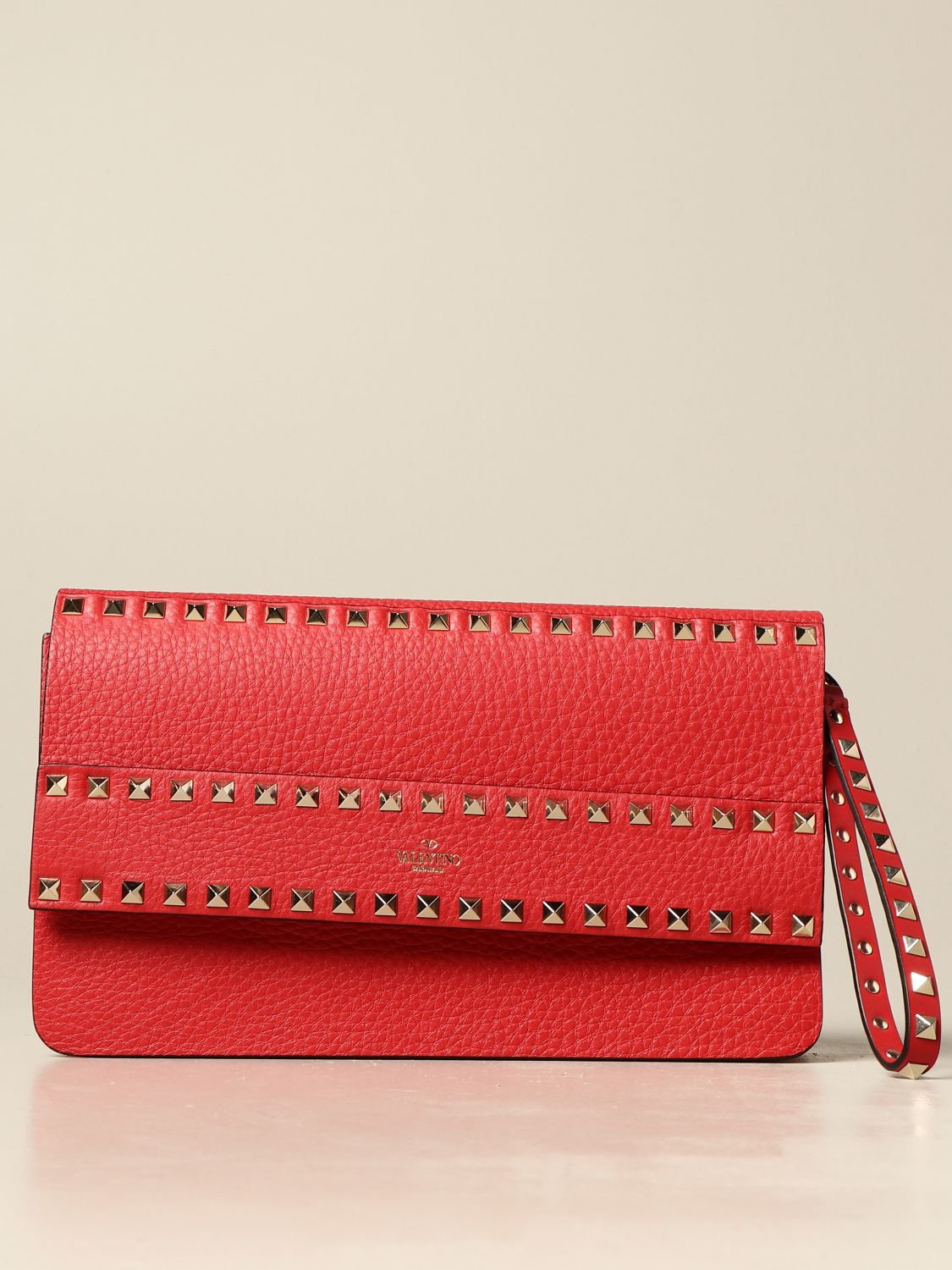 VALENTINO GARAVANI Rockstud bag in hammered leather with studs Red Valentino Garavani